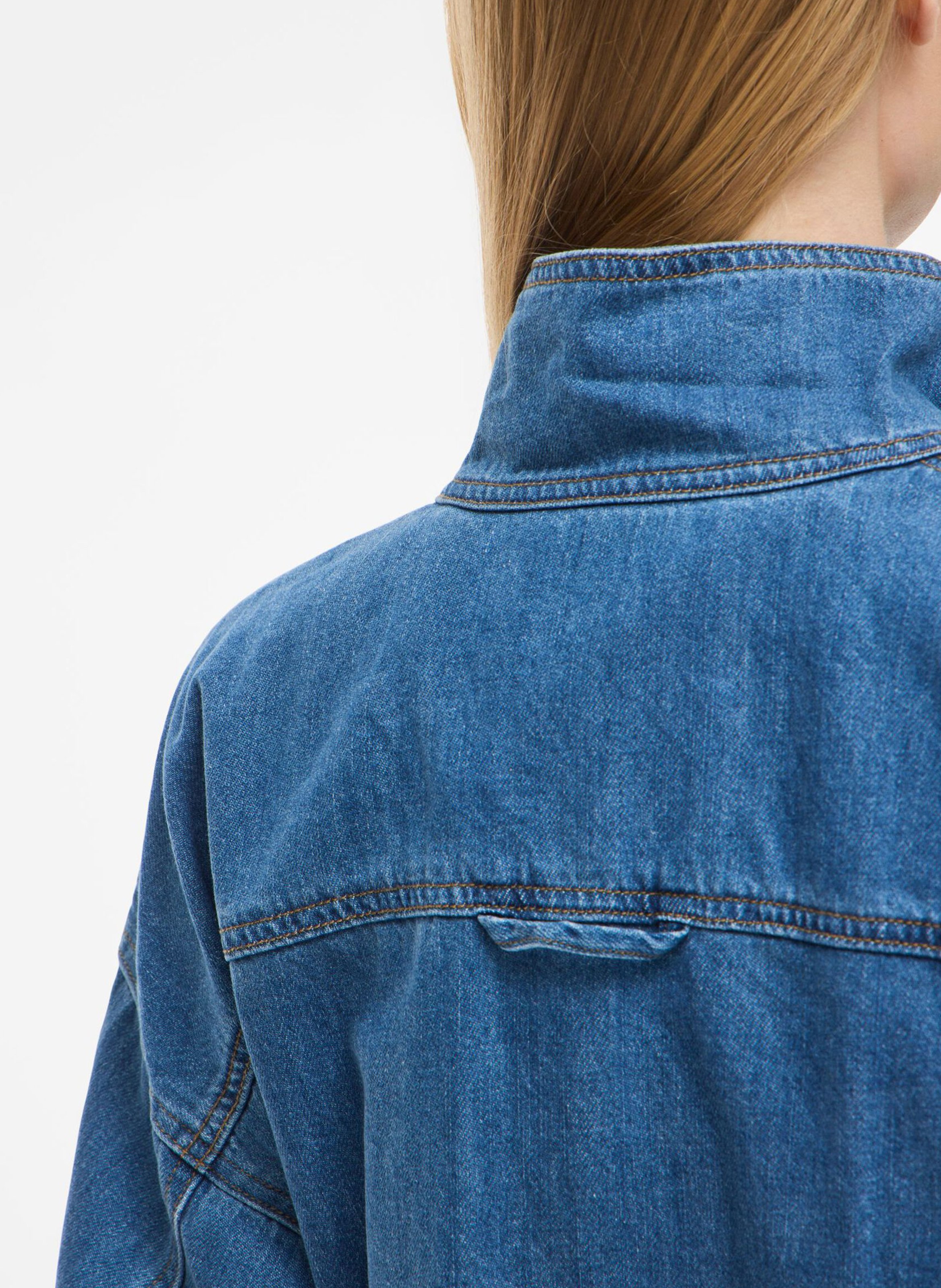 Gerade geschnittenes Top aus Baumwoll-Mix mit Stehkragen ROUGE EDIT Blau