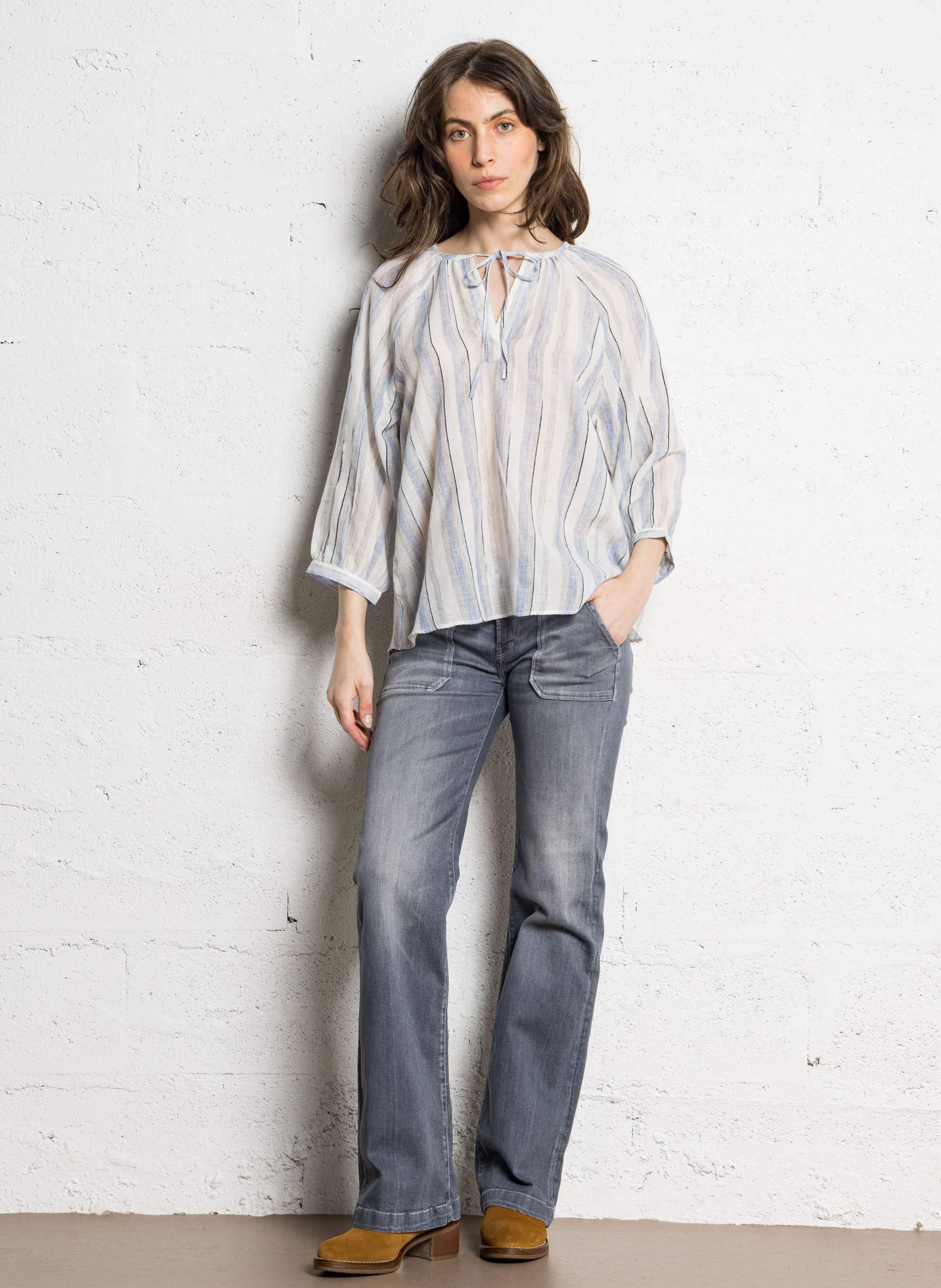 Blouse ample rayée en coton SUD EXPRESS Blanc