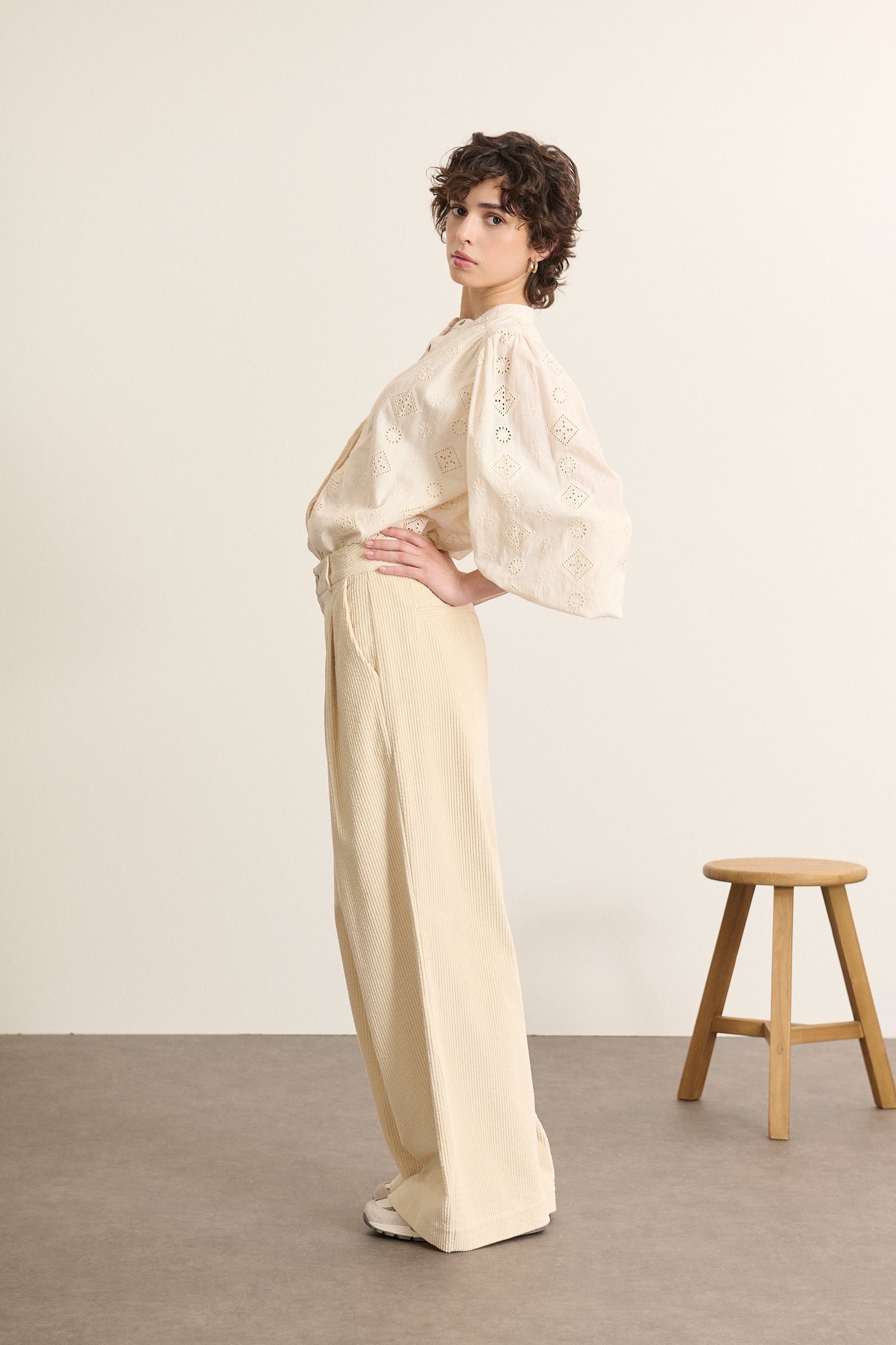 High-waisted wide-leg corduroy trousers with pleats GARANCE PARIS White