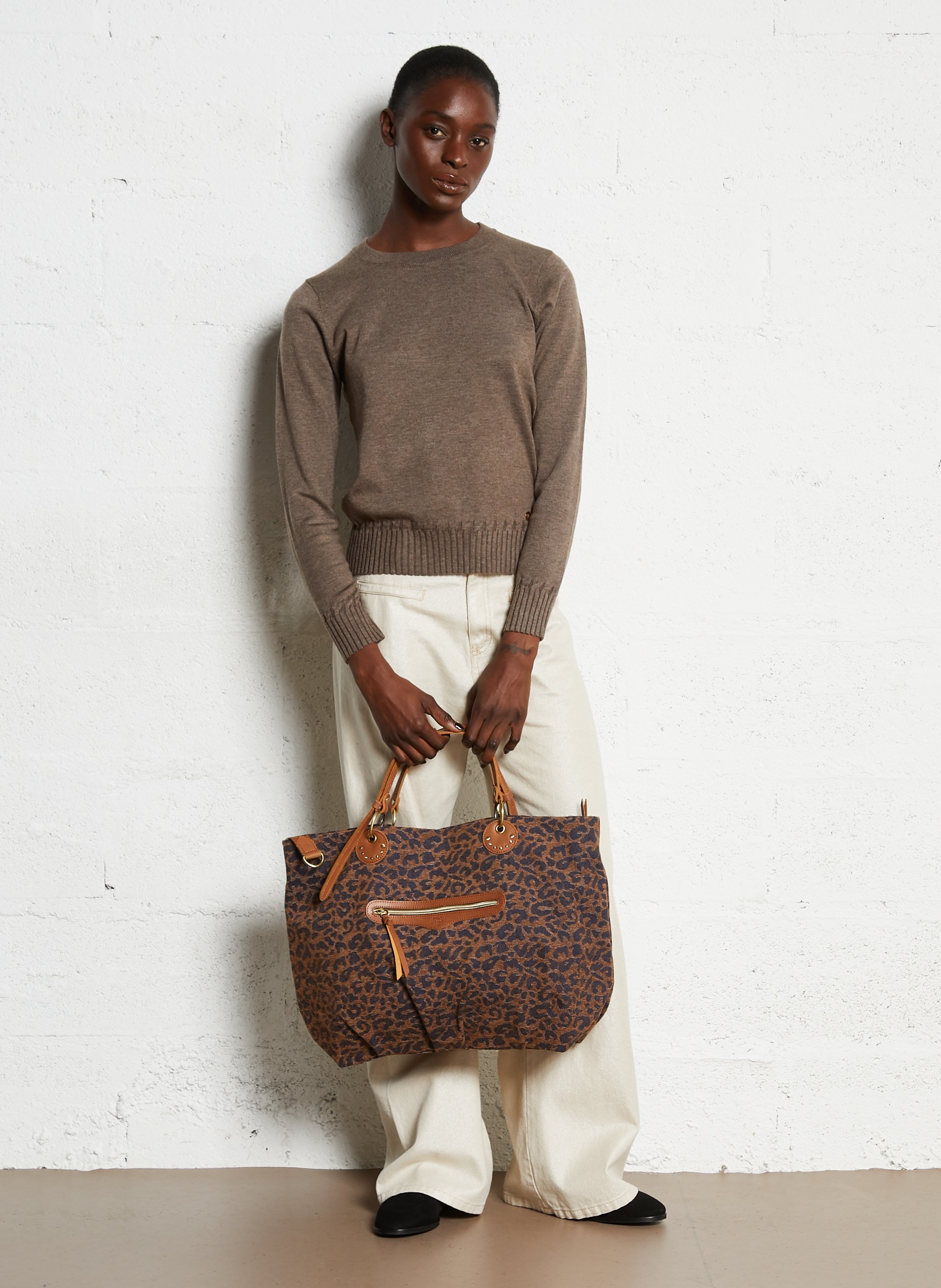 Shopper van bedrukte jacquard MILA LOUISE Beige