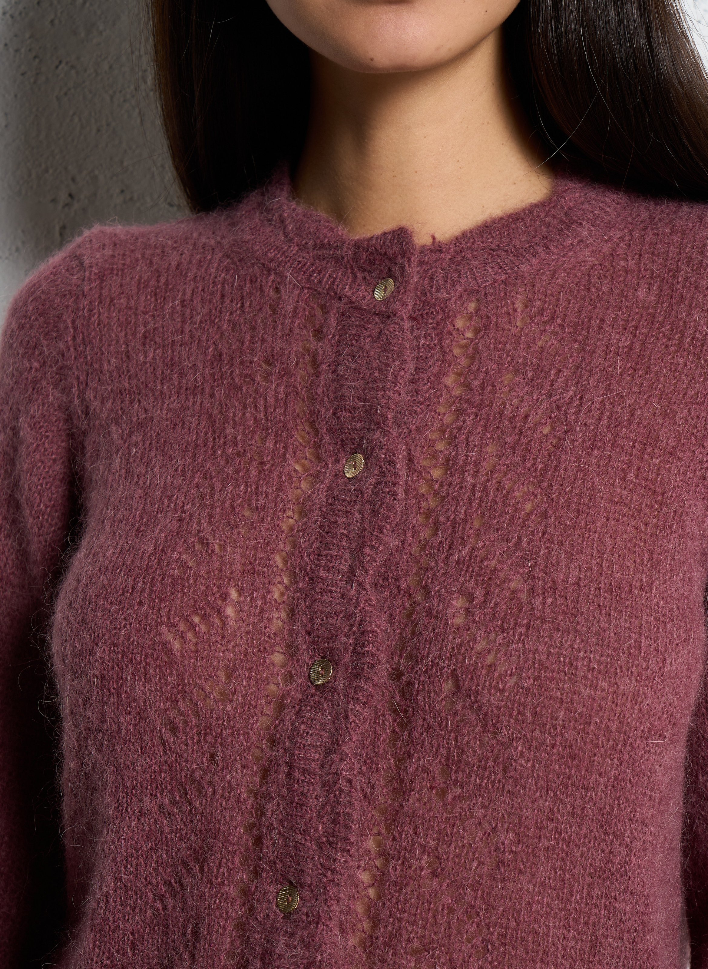 Gilet droit col rond ajouré en mohair et alpaga mélangés SUD EXPRESS Rouge