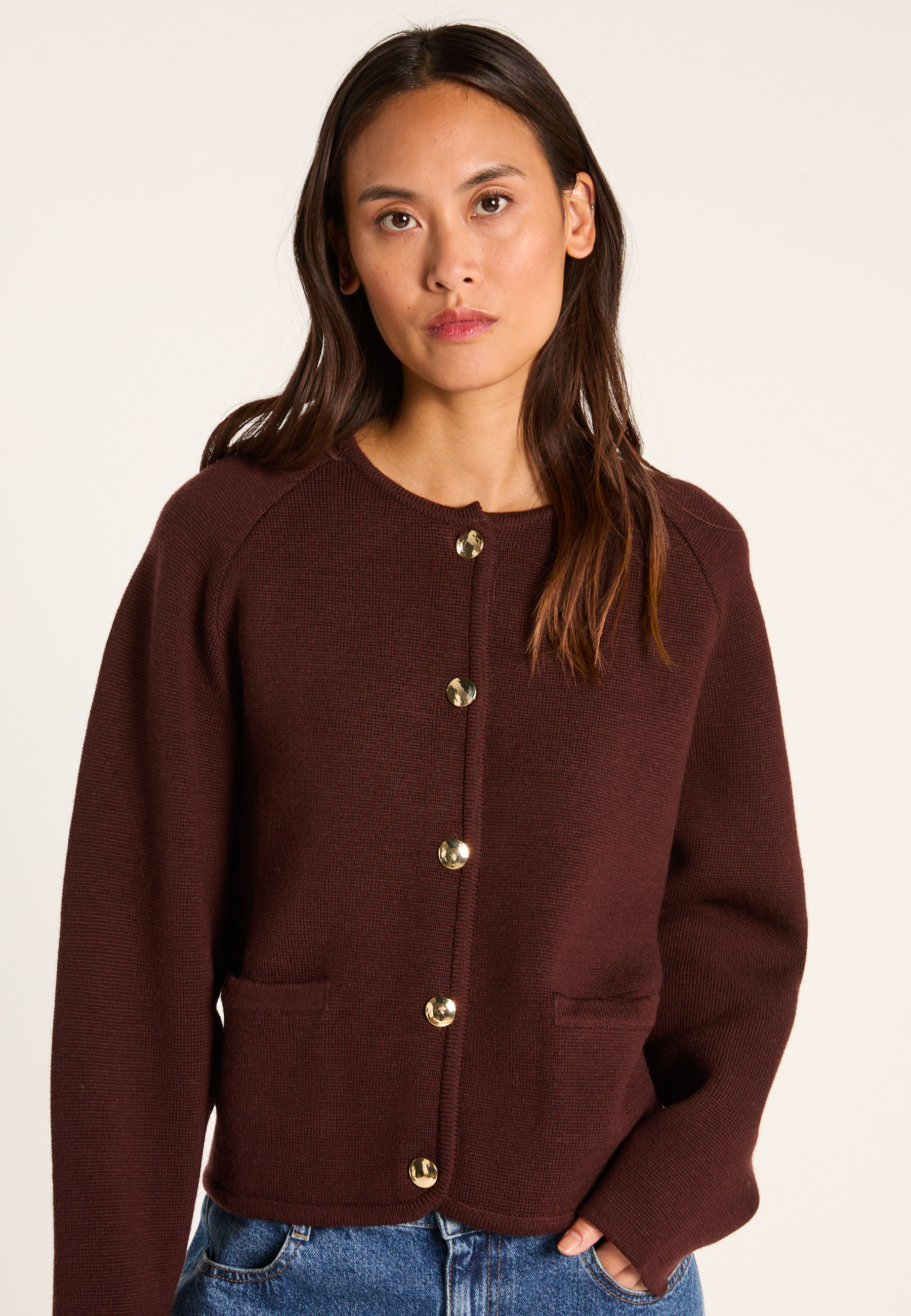Merino wool cardigan MAISON MONTAGUT Brown
