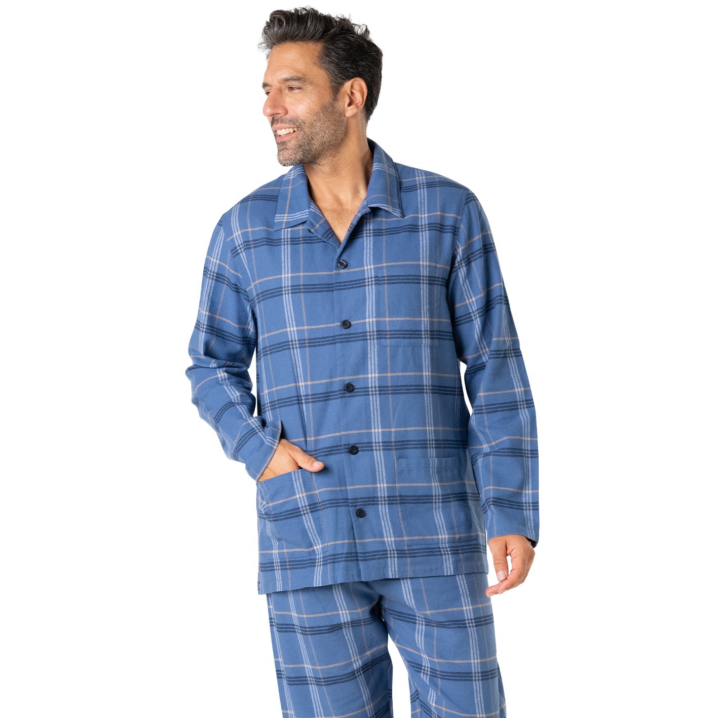 Men's long open flannel pajamas by Eminence EMINENCE Multicolored