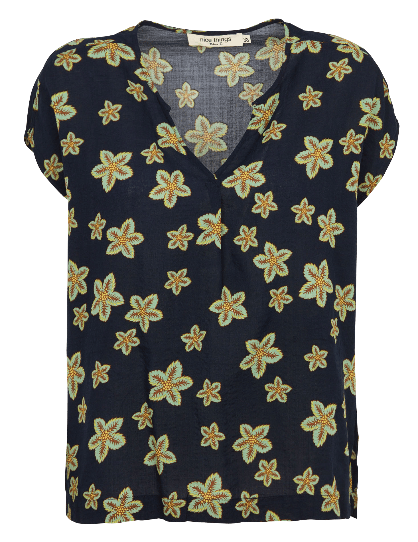 Top imprimé col tunisien en coton mélangé NICE THINGS Bleu