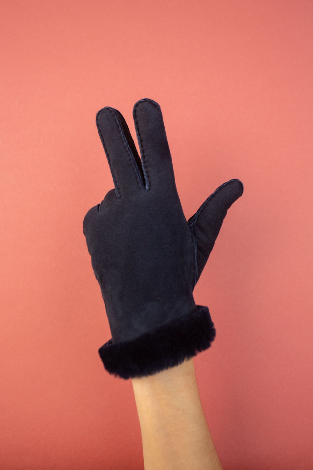 Denise leather shearling gloves AGNELLE Blue