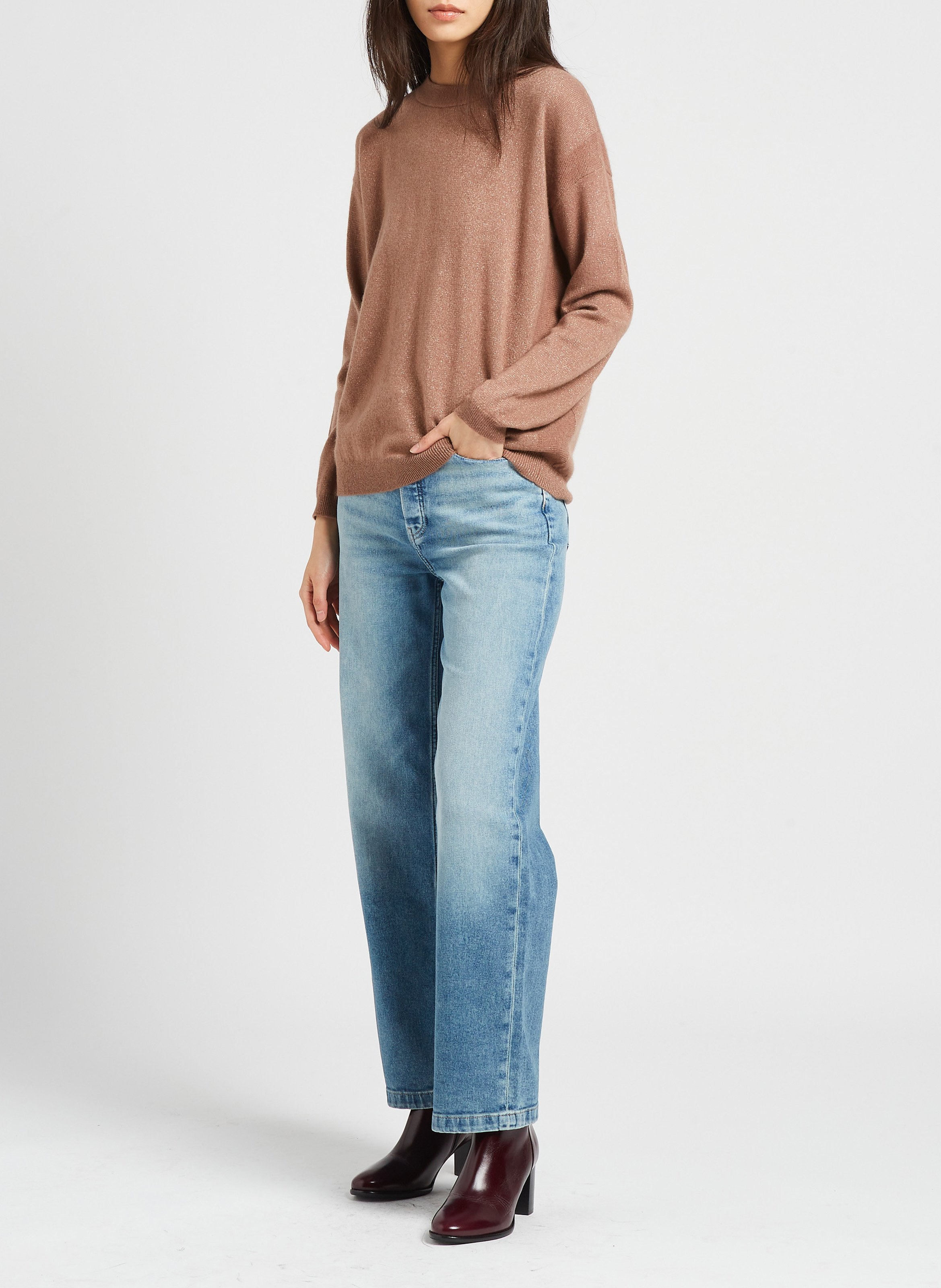 Jean droit taille haute en coton mélangé TOMMY HILFIGER Bleu