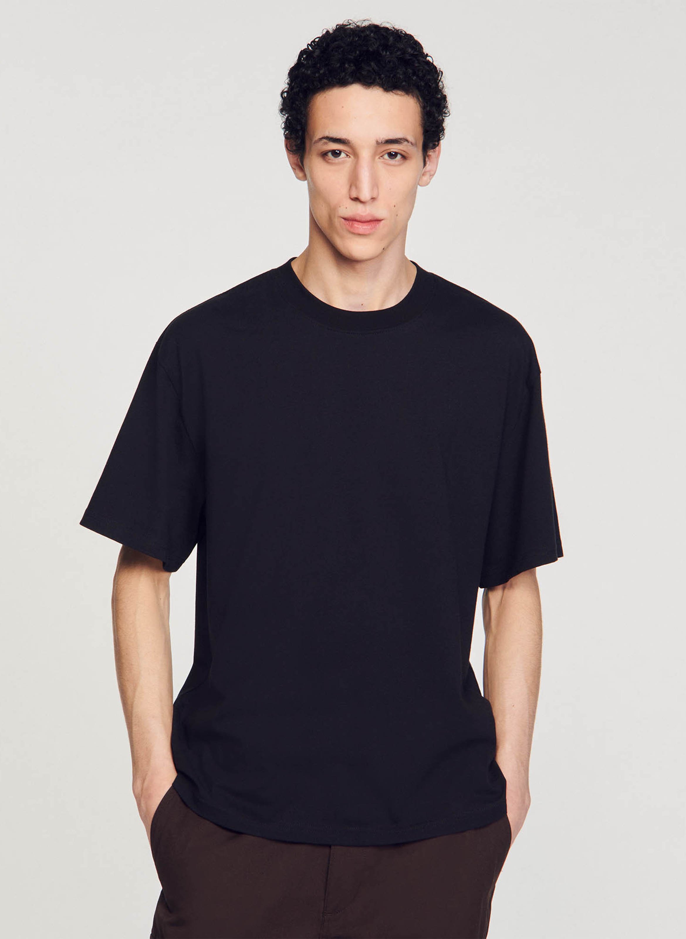 Oversized, katoenen T-shirt met ronde hals SANDRO Zwart