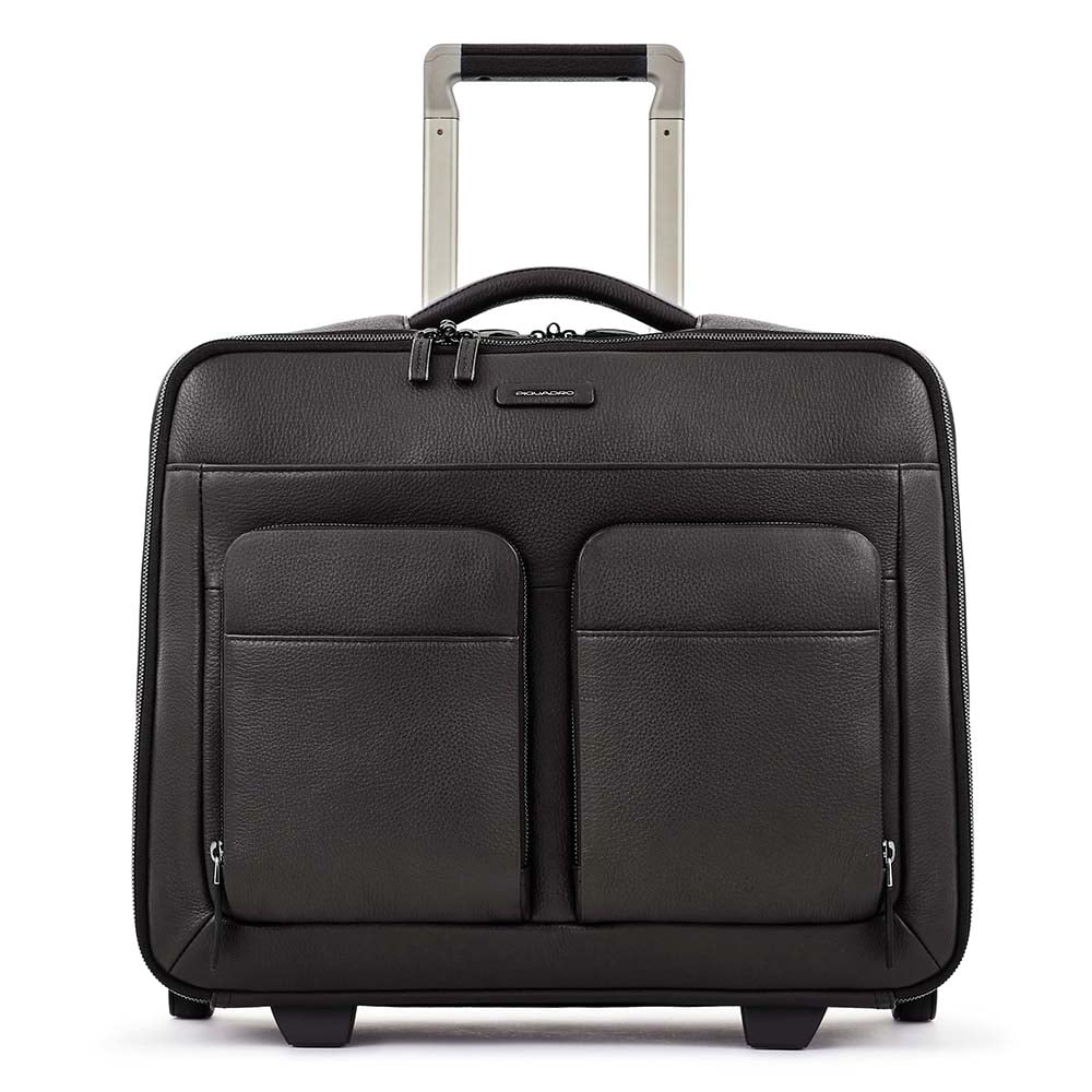 Rolling briefcase with removable organizer for computer and iPad® and TSA lock. PIQUADRO Black