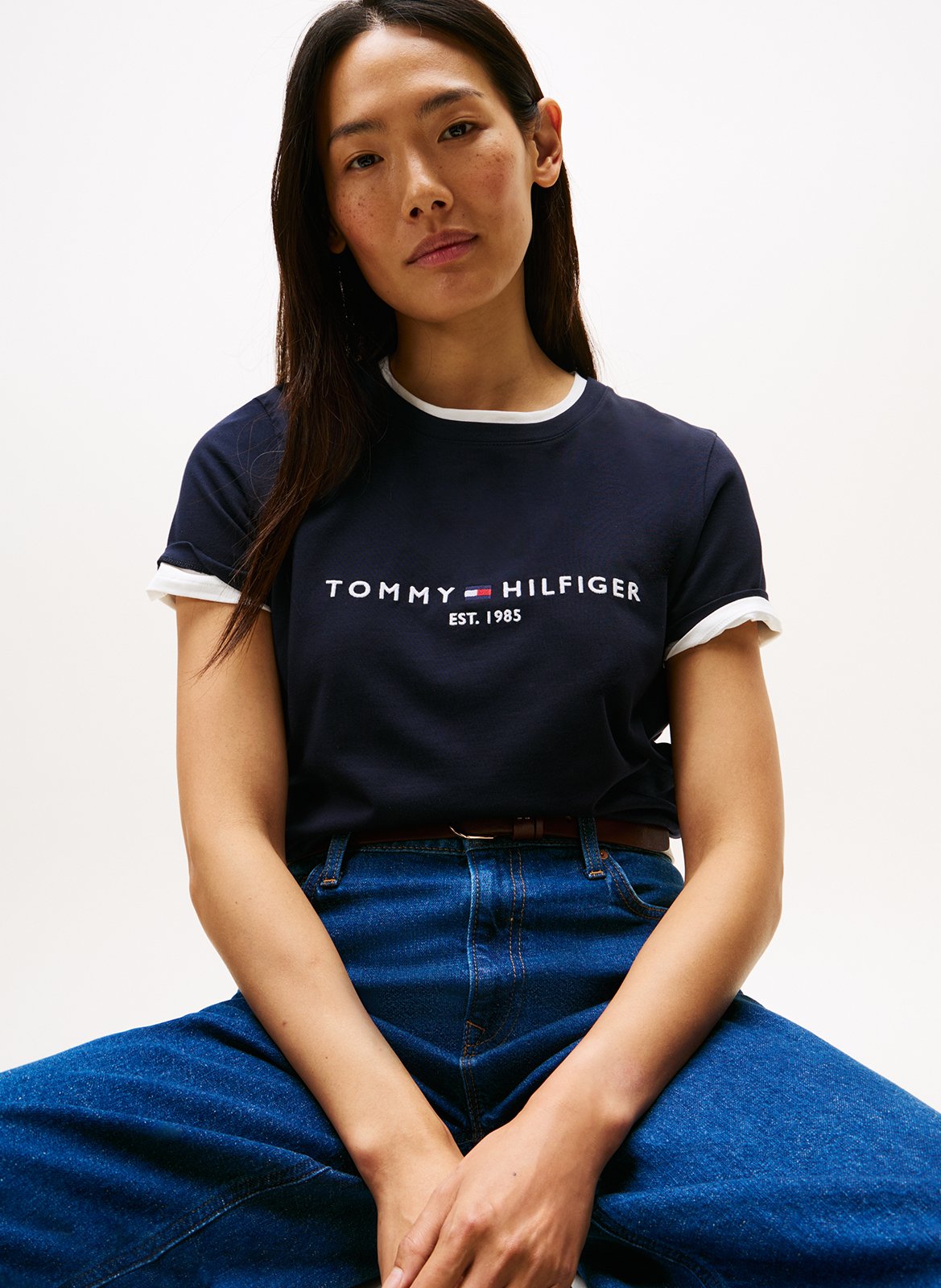 Tee-shirt col rond brodé en coton bio TOMMY HILFIGER Bleu