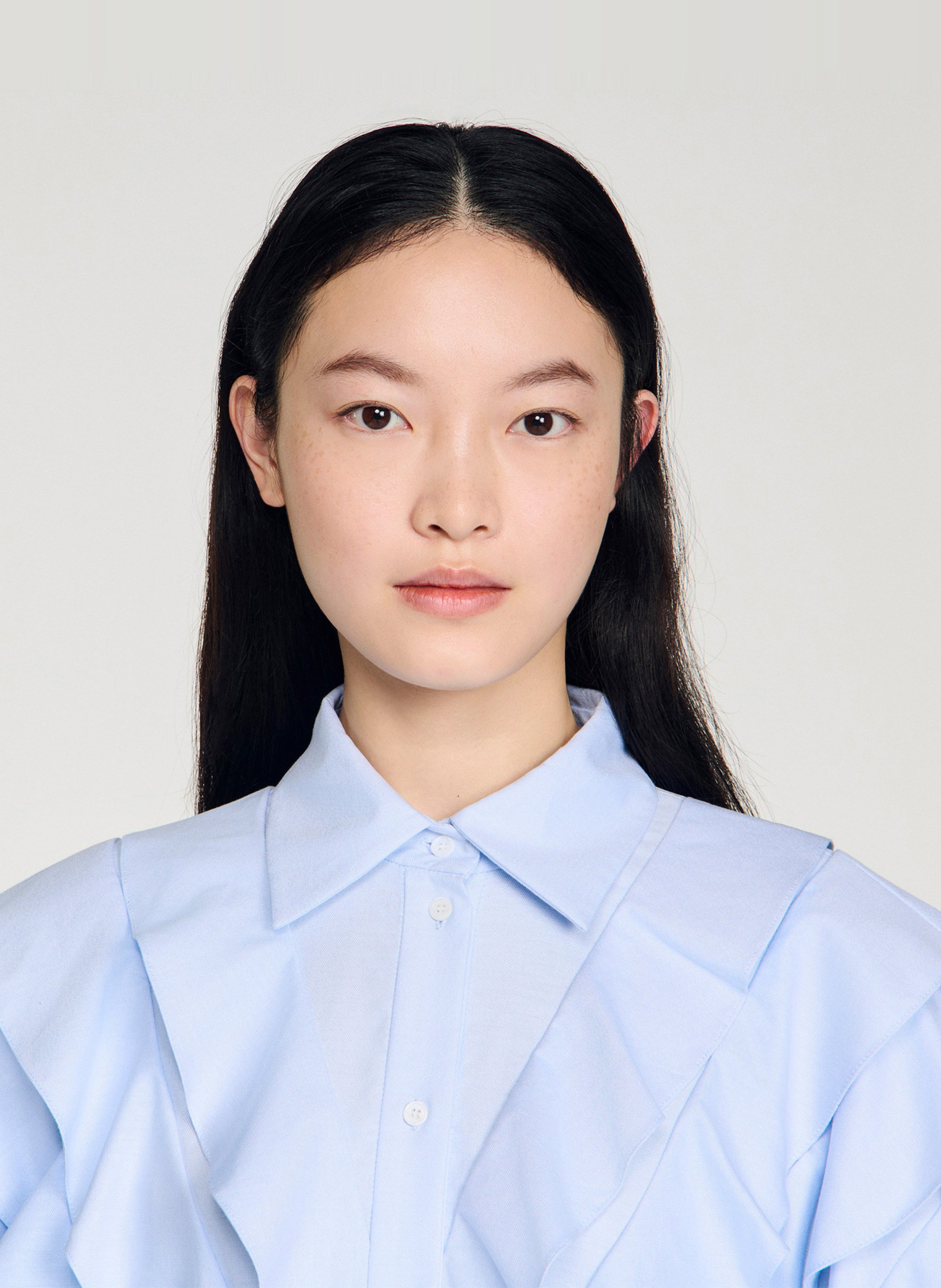 Chemise col classique manches contrastantes en coton SANDRO Blue