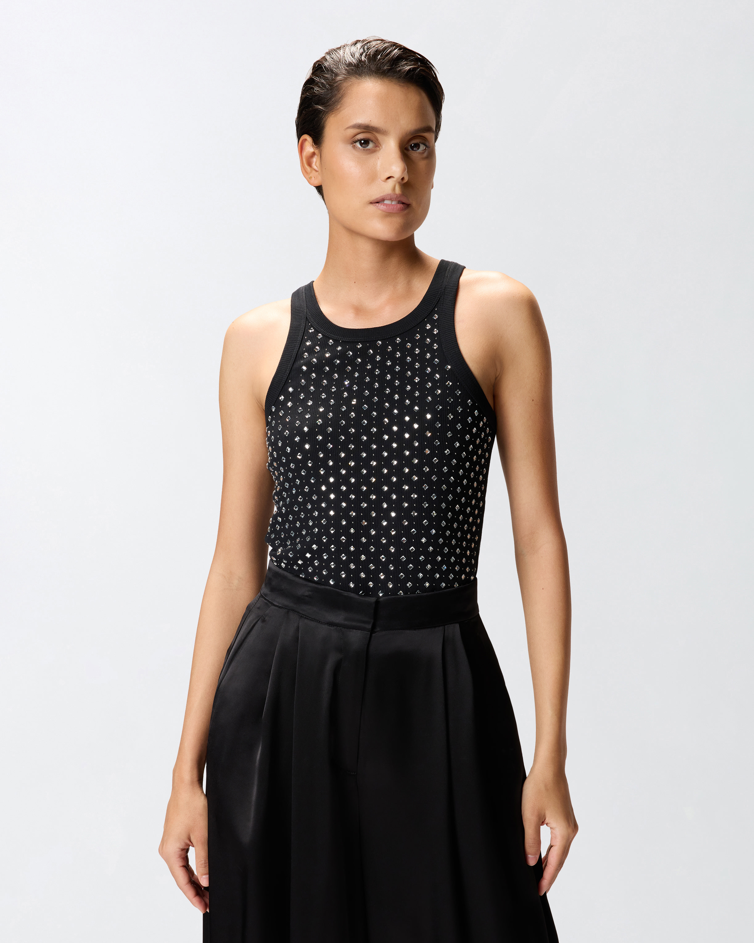 Studded Rhinestone Tank Top PINKO Black