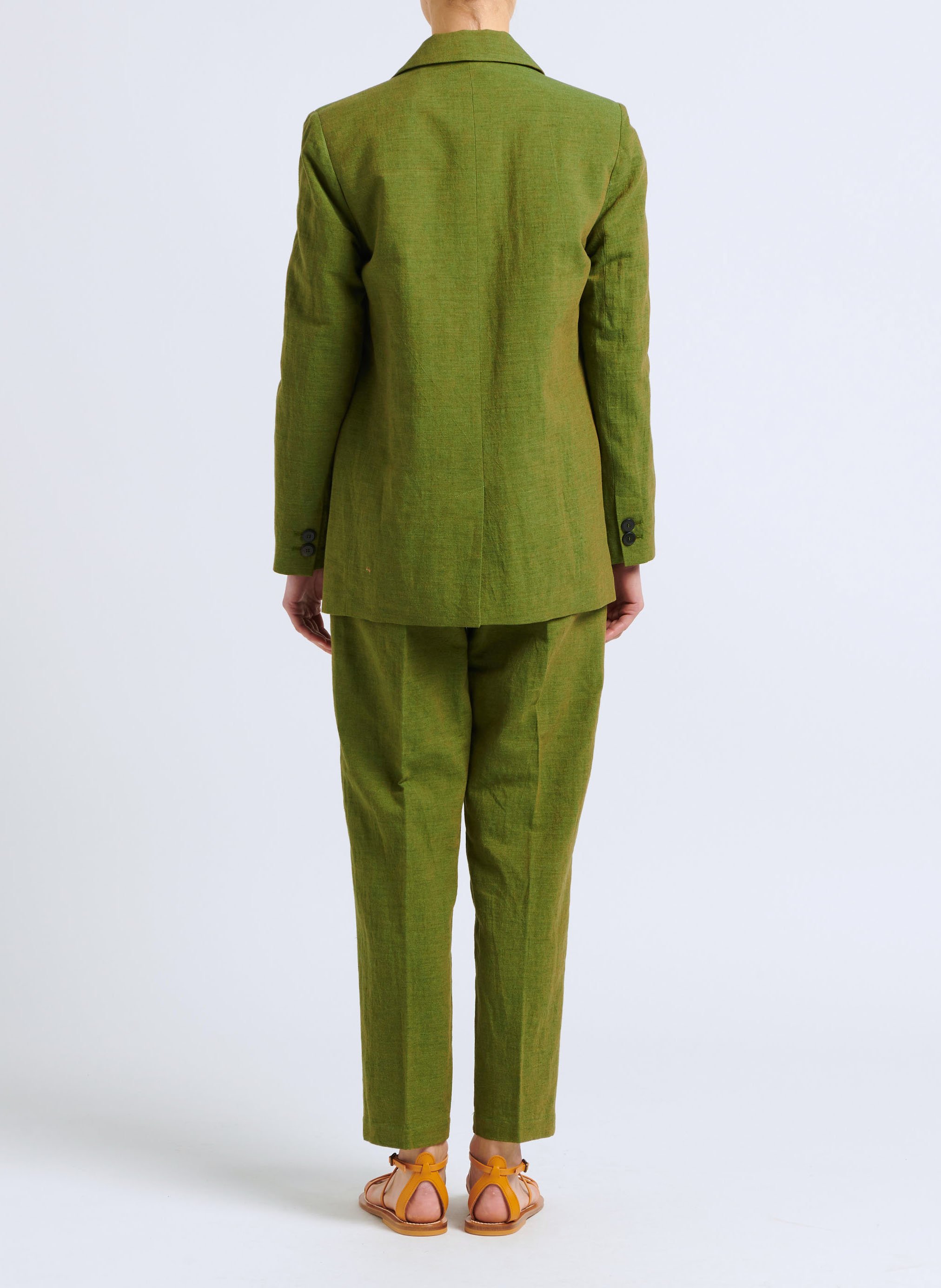 Straight-leg linen-blend pants POMANDERE Green