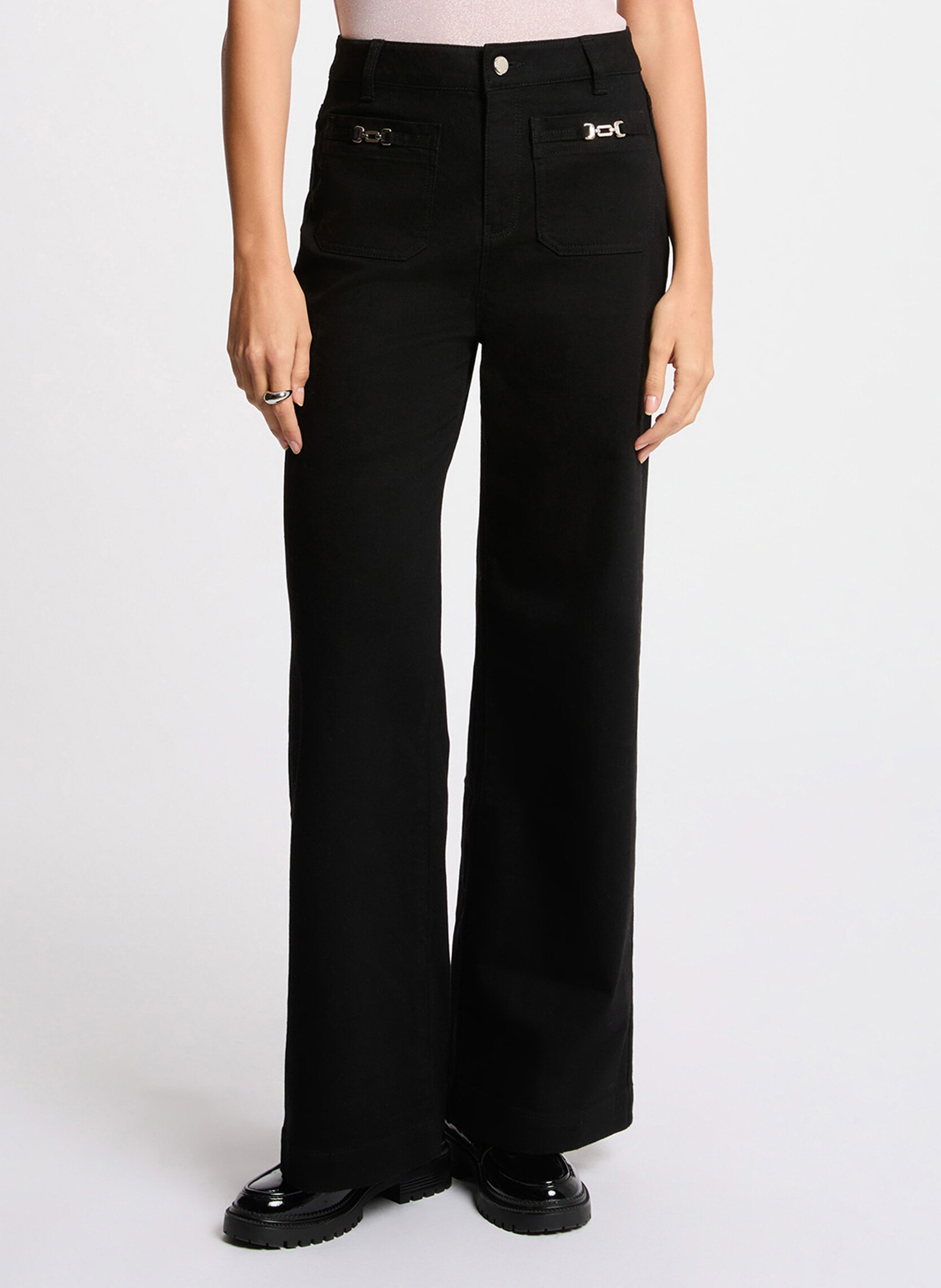 Jean évasé taille haute uni MORGAN Noir