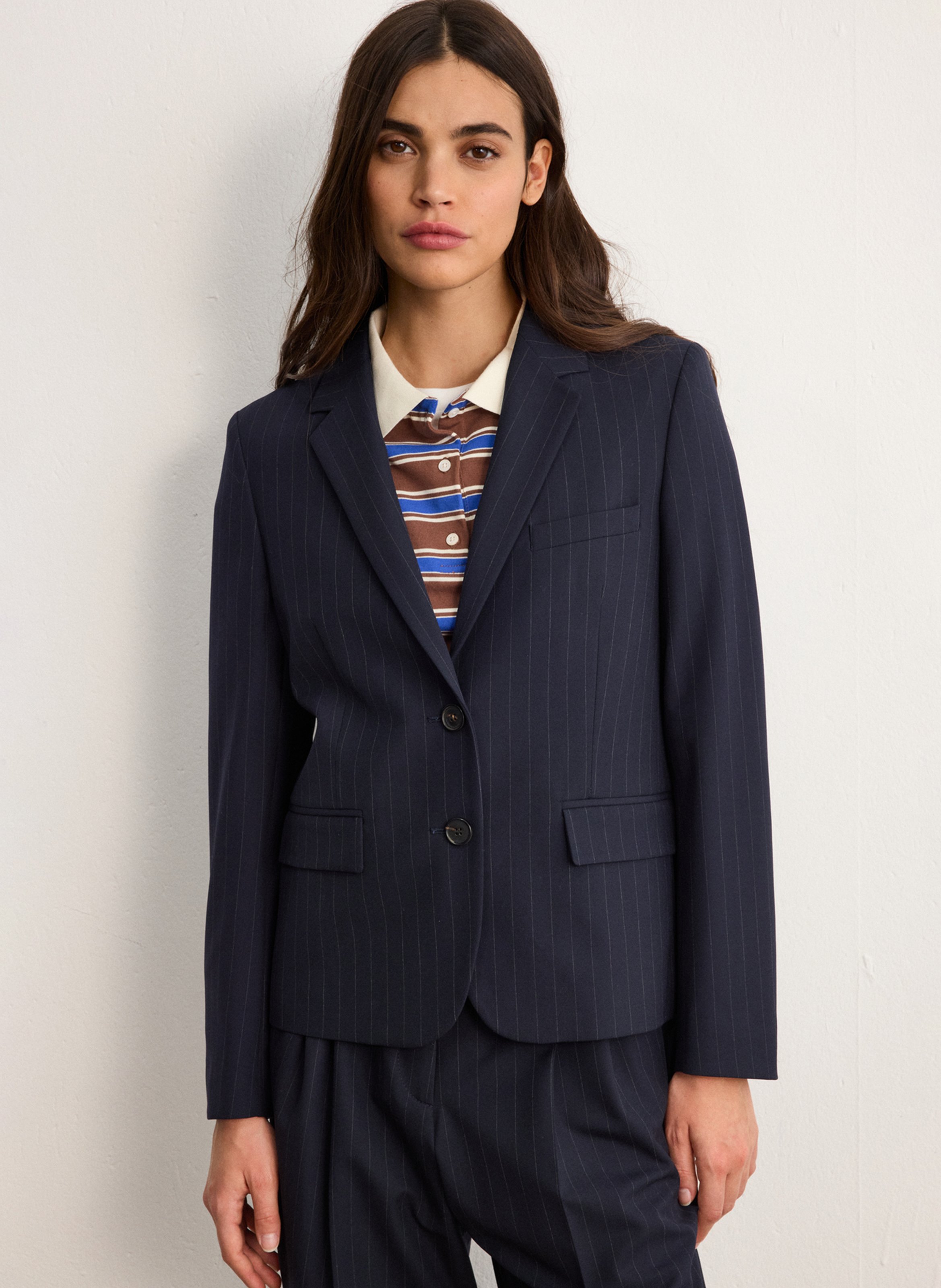 Veste tailleur droite à rayures PABLO Bleu