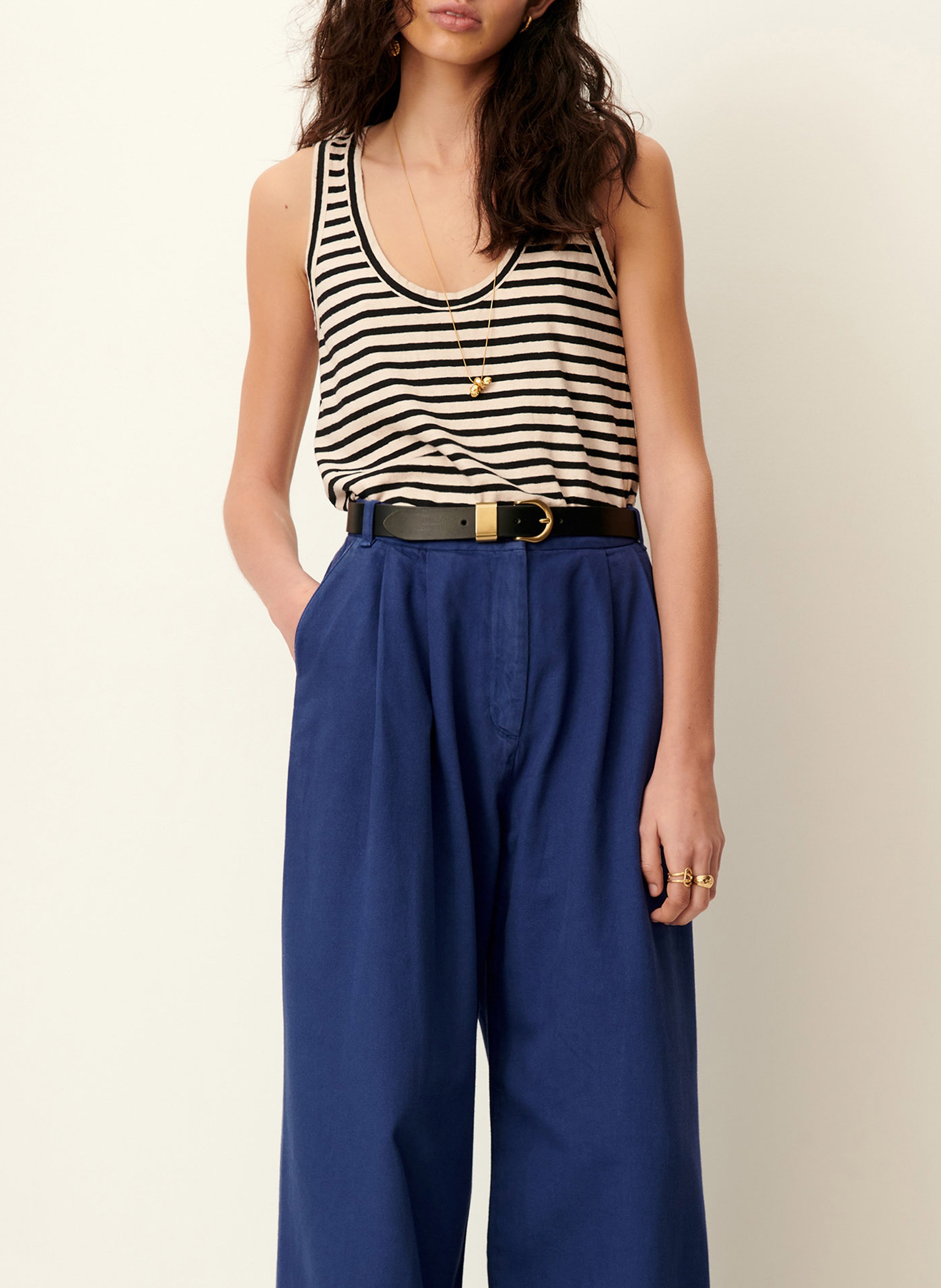 Tanktop met brede strepen - linnenblend met biologisch katoen SESSUN Beige