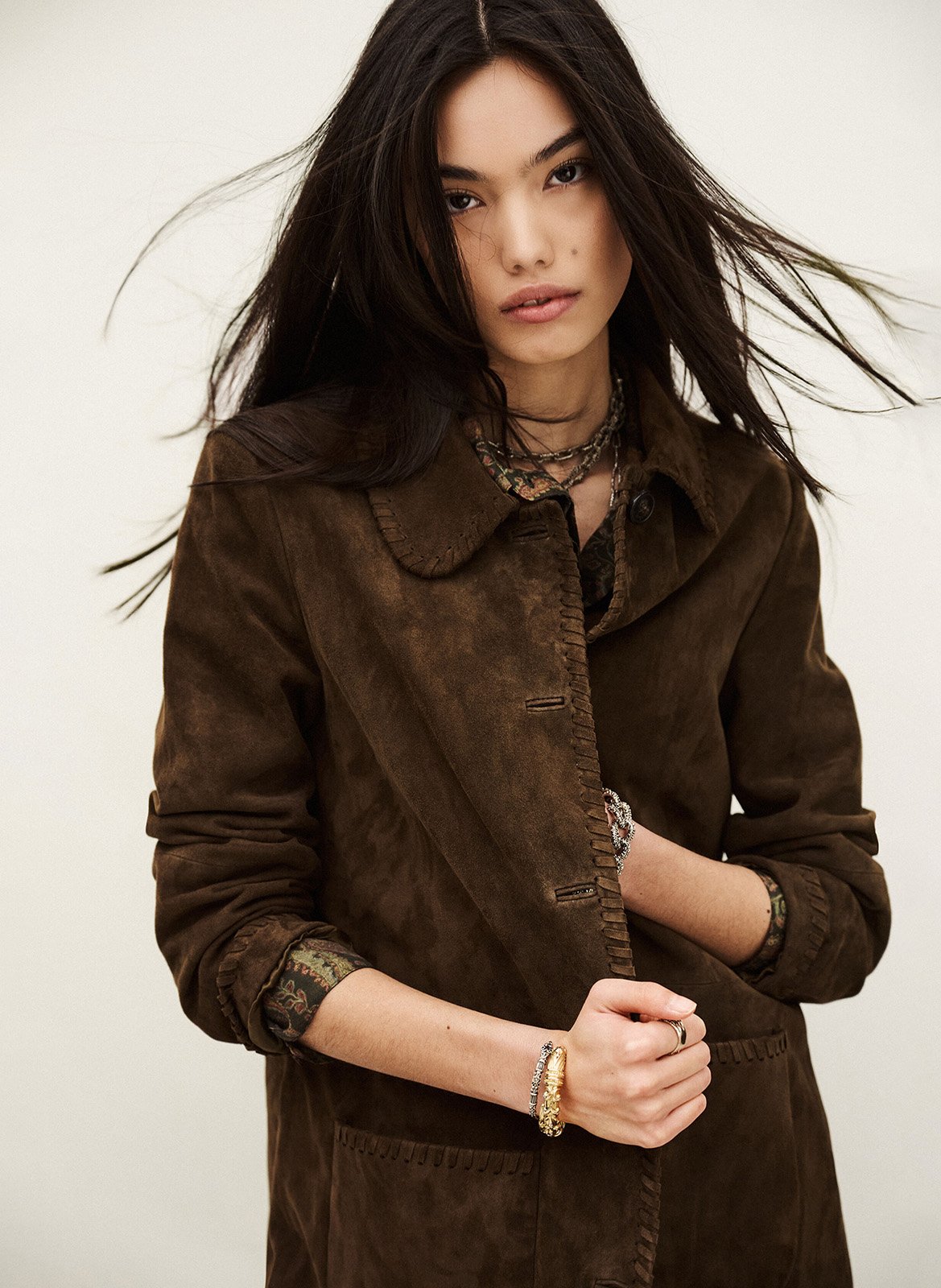 Manteau col classique en cuir BA&SH Marron