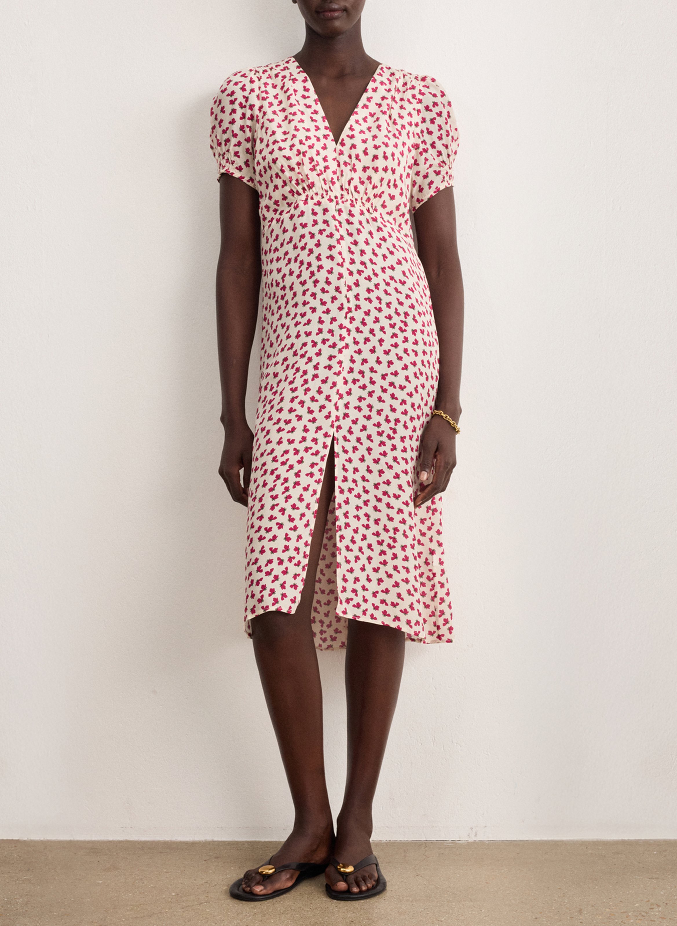 Lange jurk met V-hals en print PABLO Beige