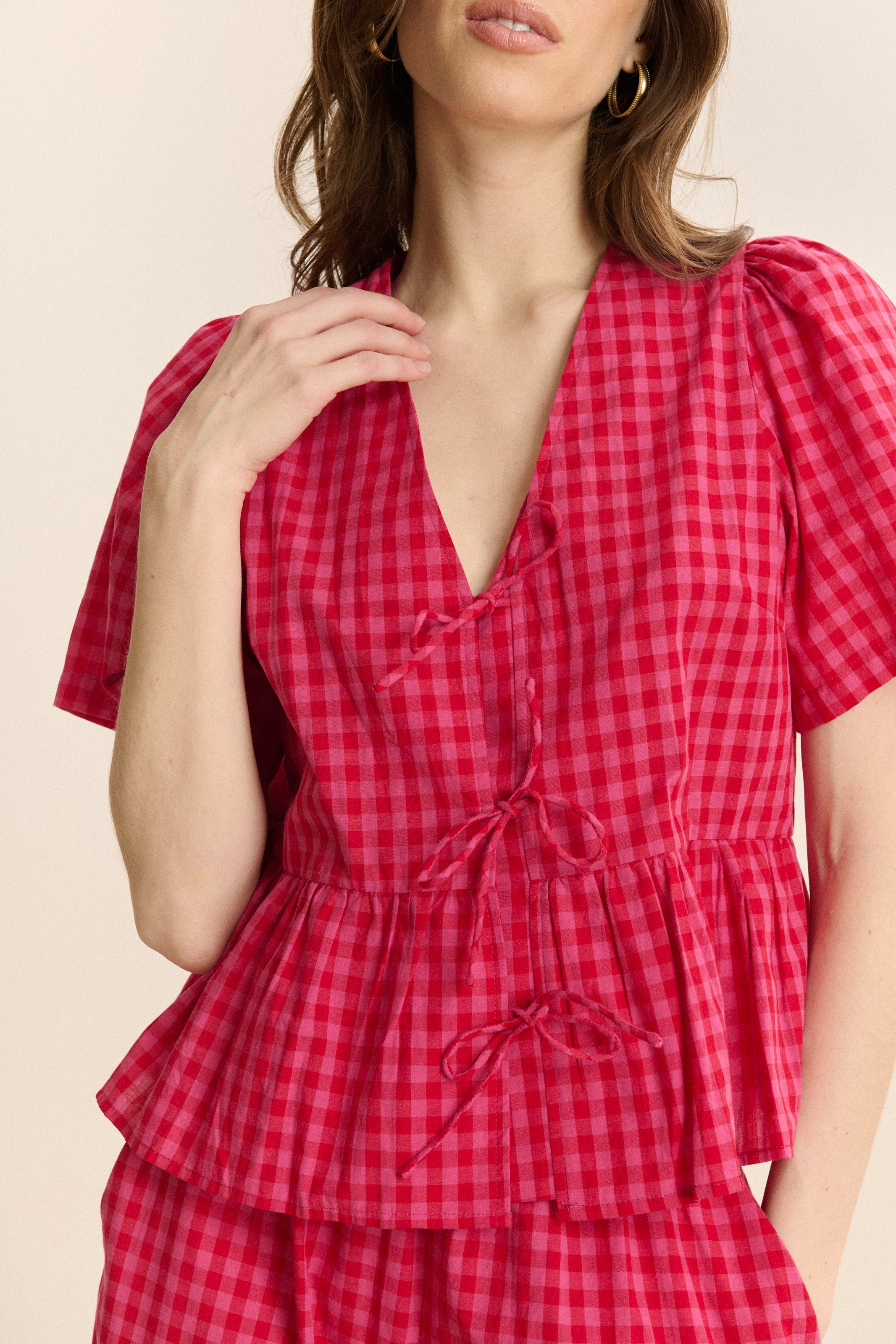 Short-sleeve checkered blouse GARANCE PARIS Pink