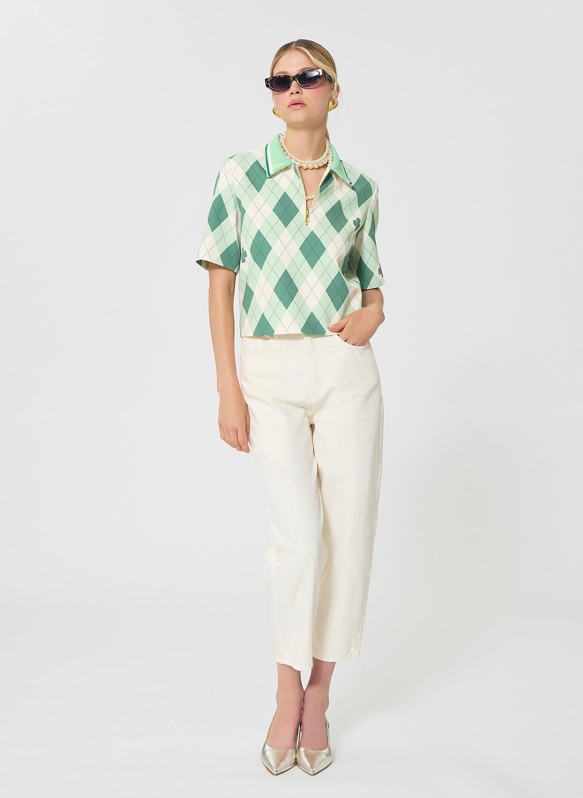 Polo droit col classique imprimé TARA JARMON Vert