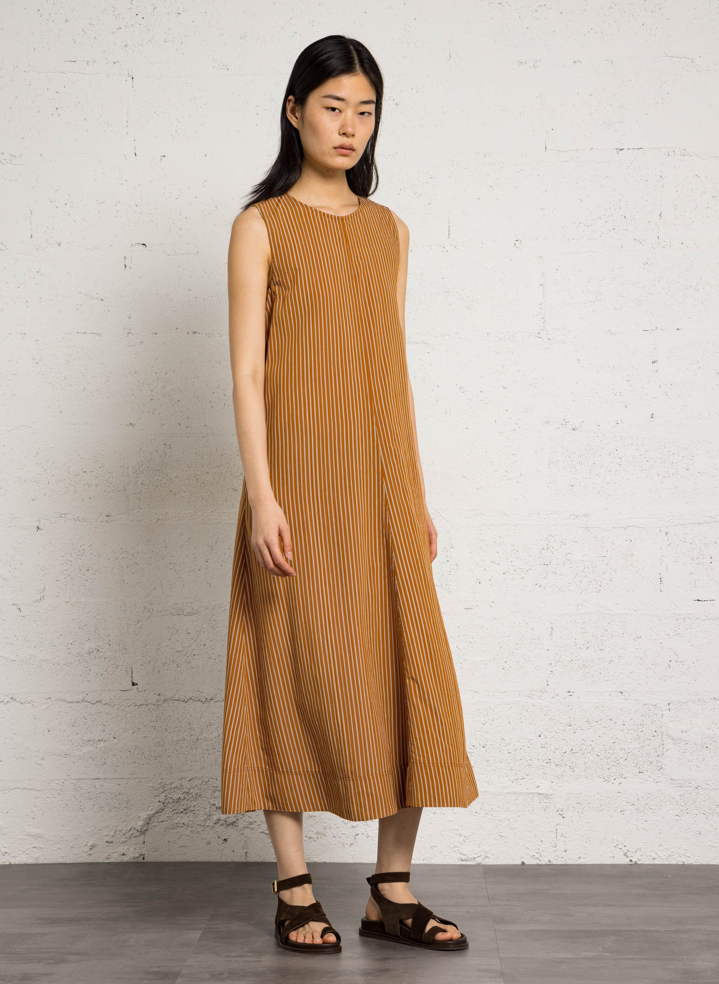 Robe longue col rond à rayures POMANDERE Orange