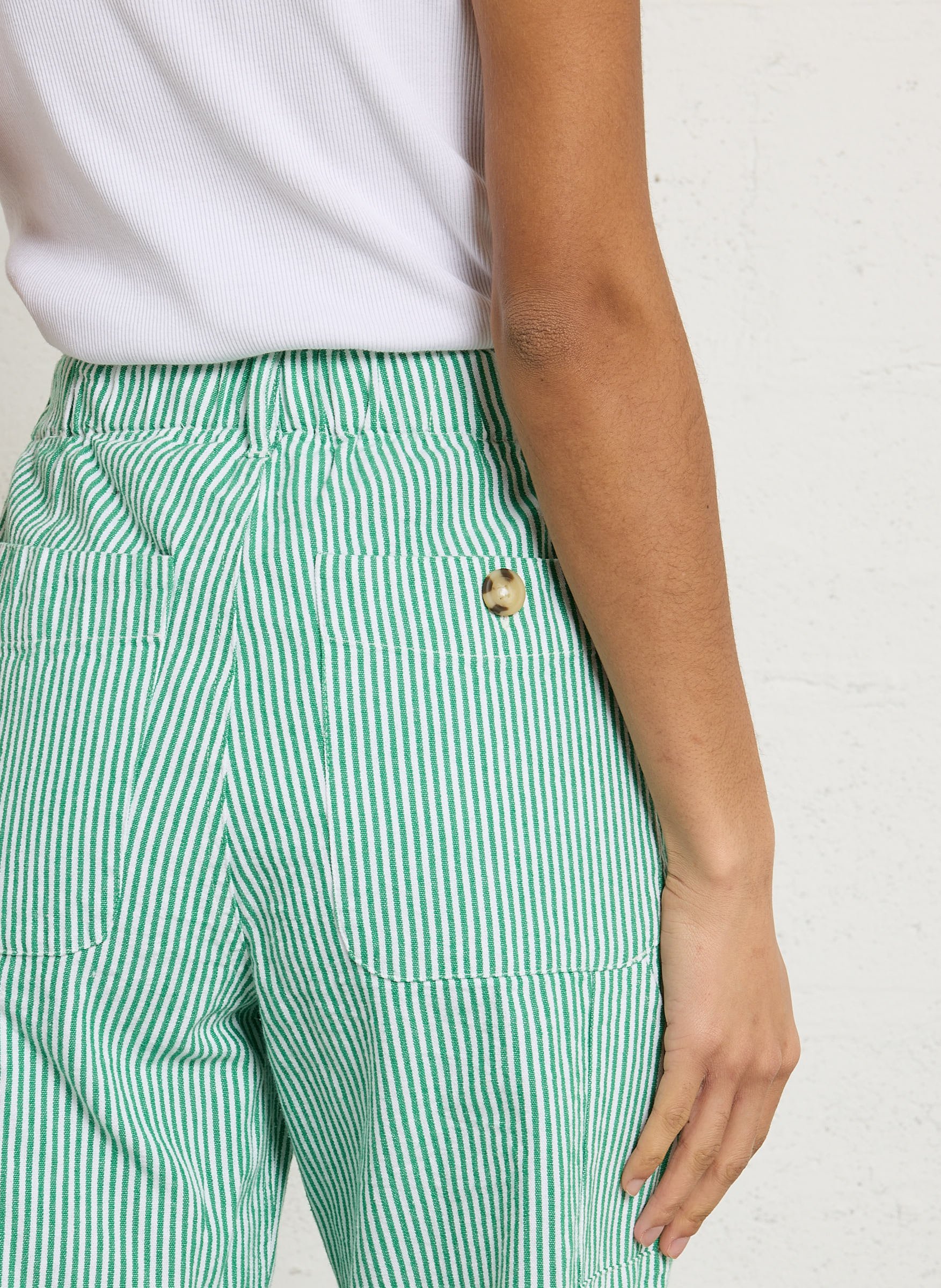 Pantalon droit taille haute à rayures LEON & HARPER Vert