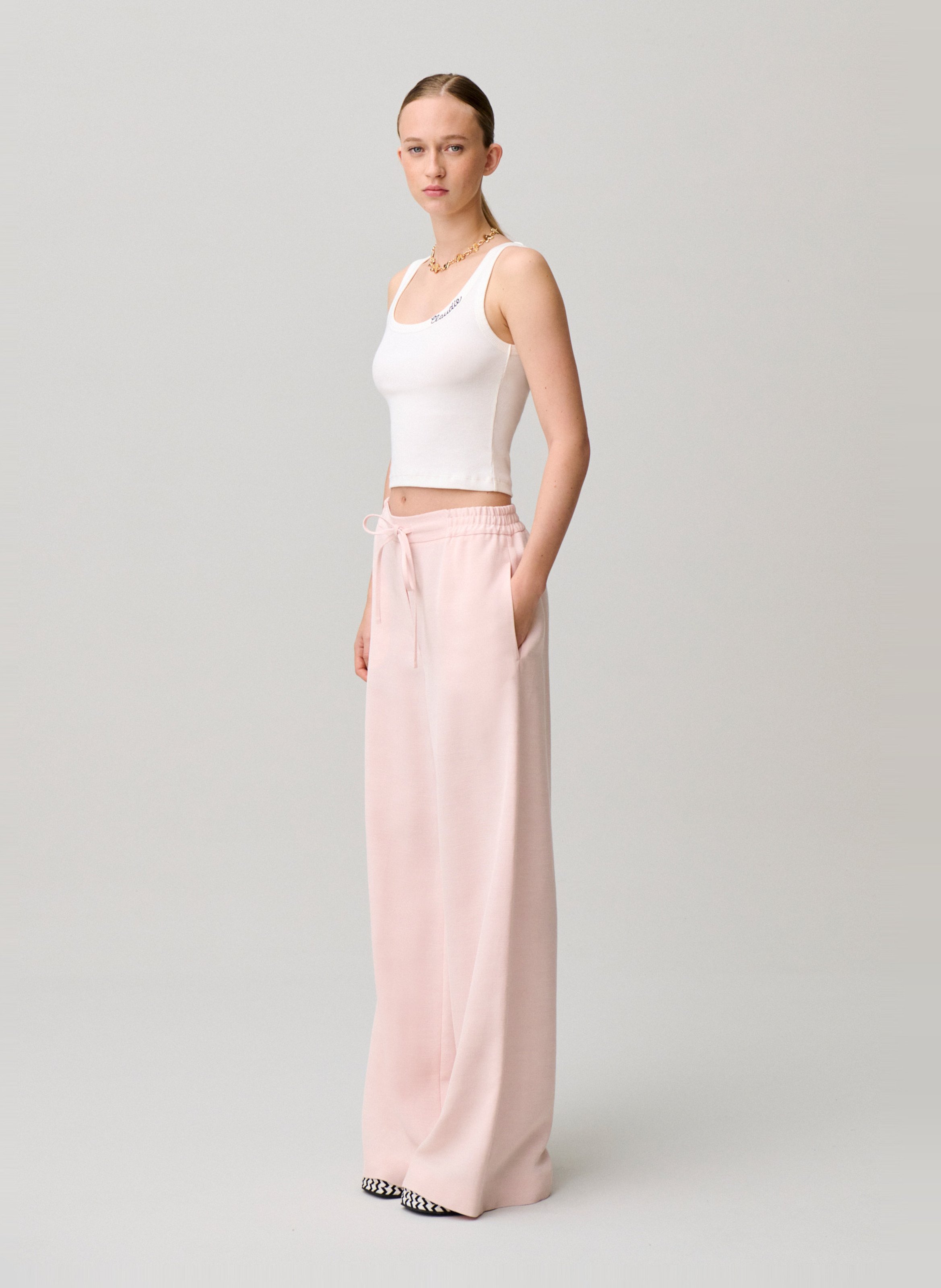 Cotton-blend tank top with round neck CLAUDIE PIERLOT Beige