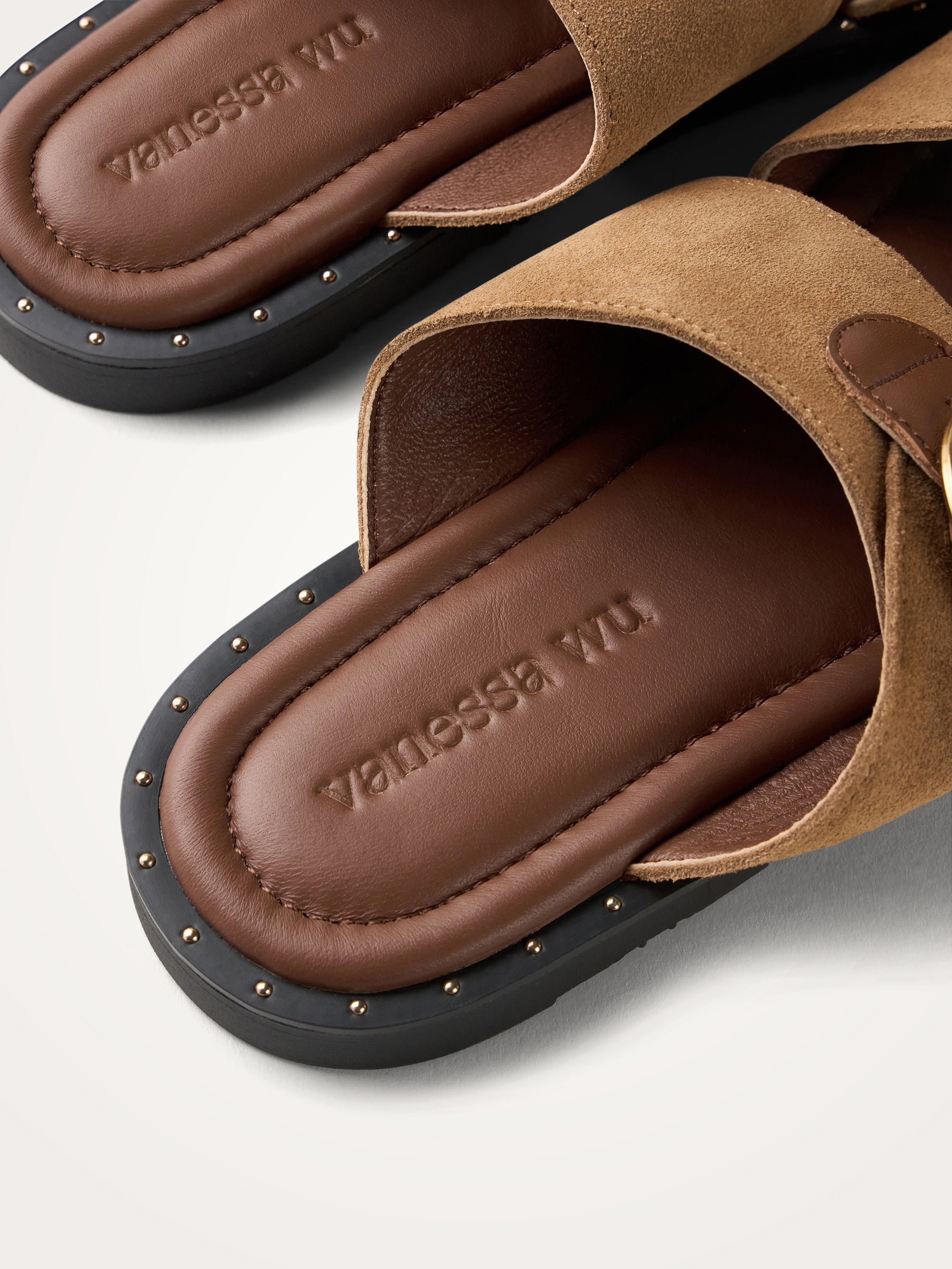 Leather and suede strap mules VANESSA WU Brown