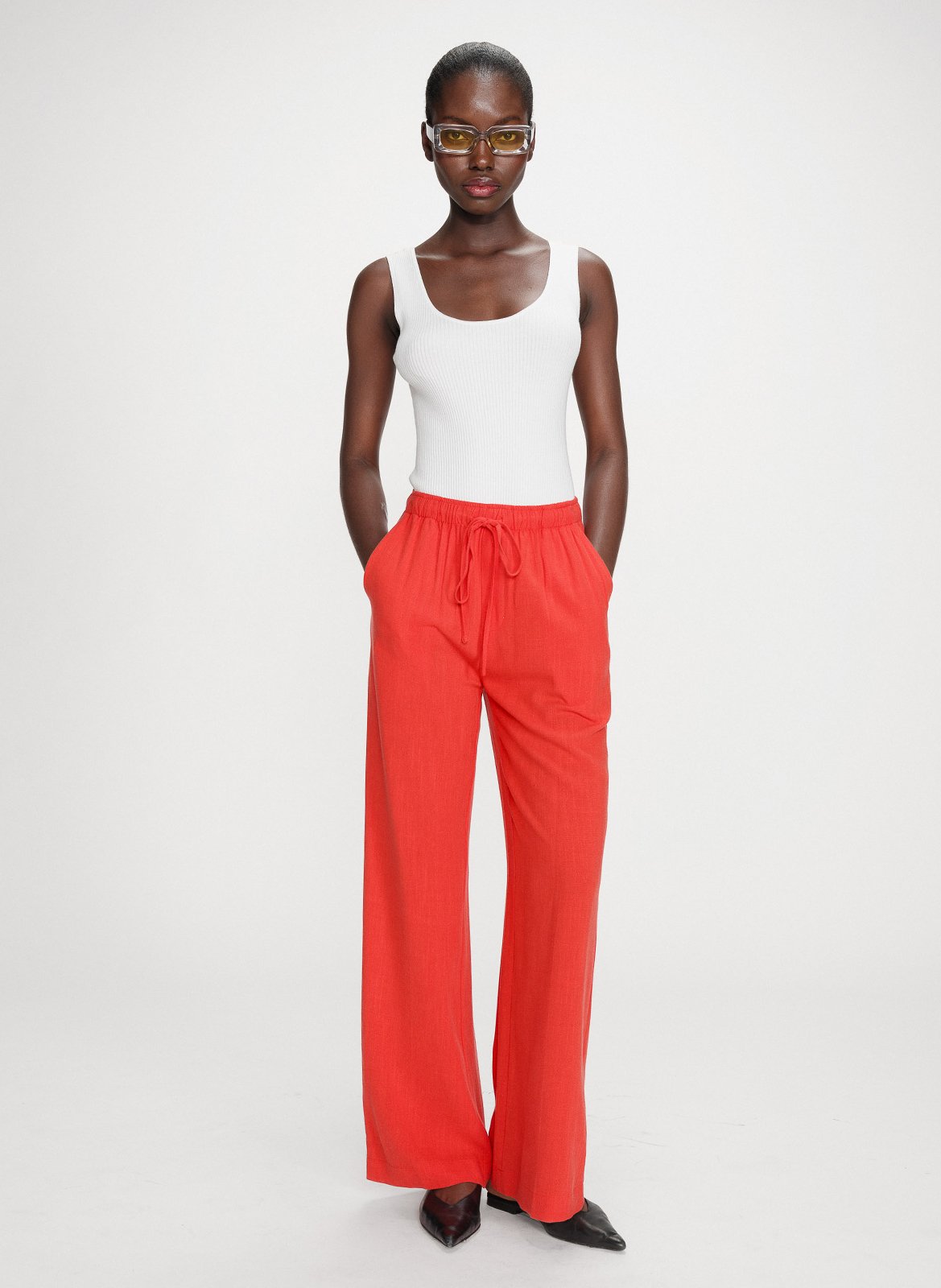 High-waisted solid color trousers GRACE ET MILA Red
