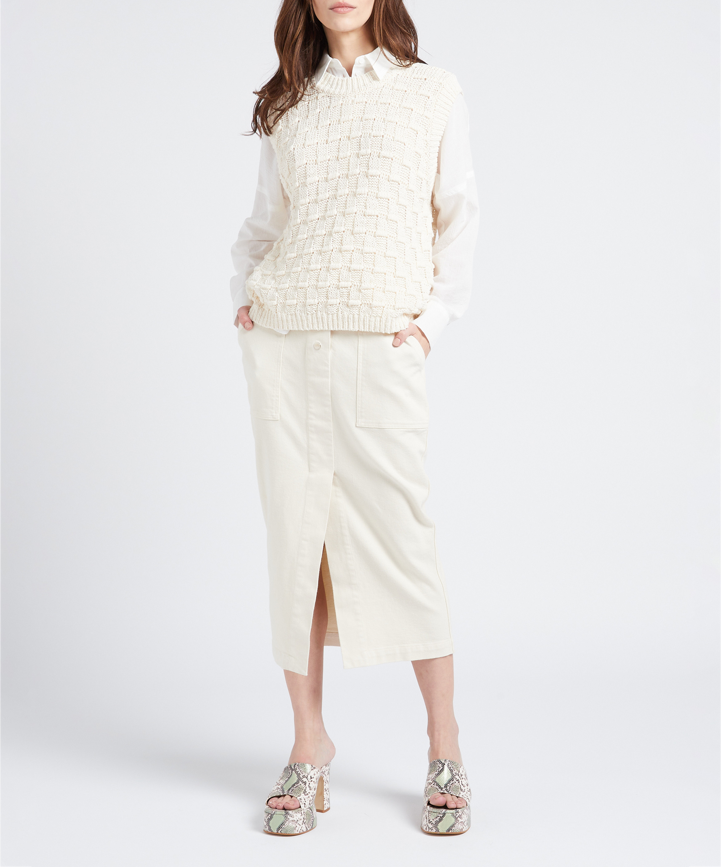 Strickpullover mit 3D-Schachbrettstruktur aus Baumwollmix COLLECTORS CLUB Beige