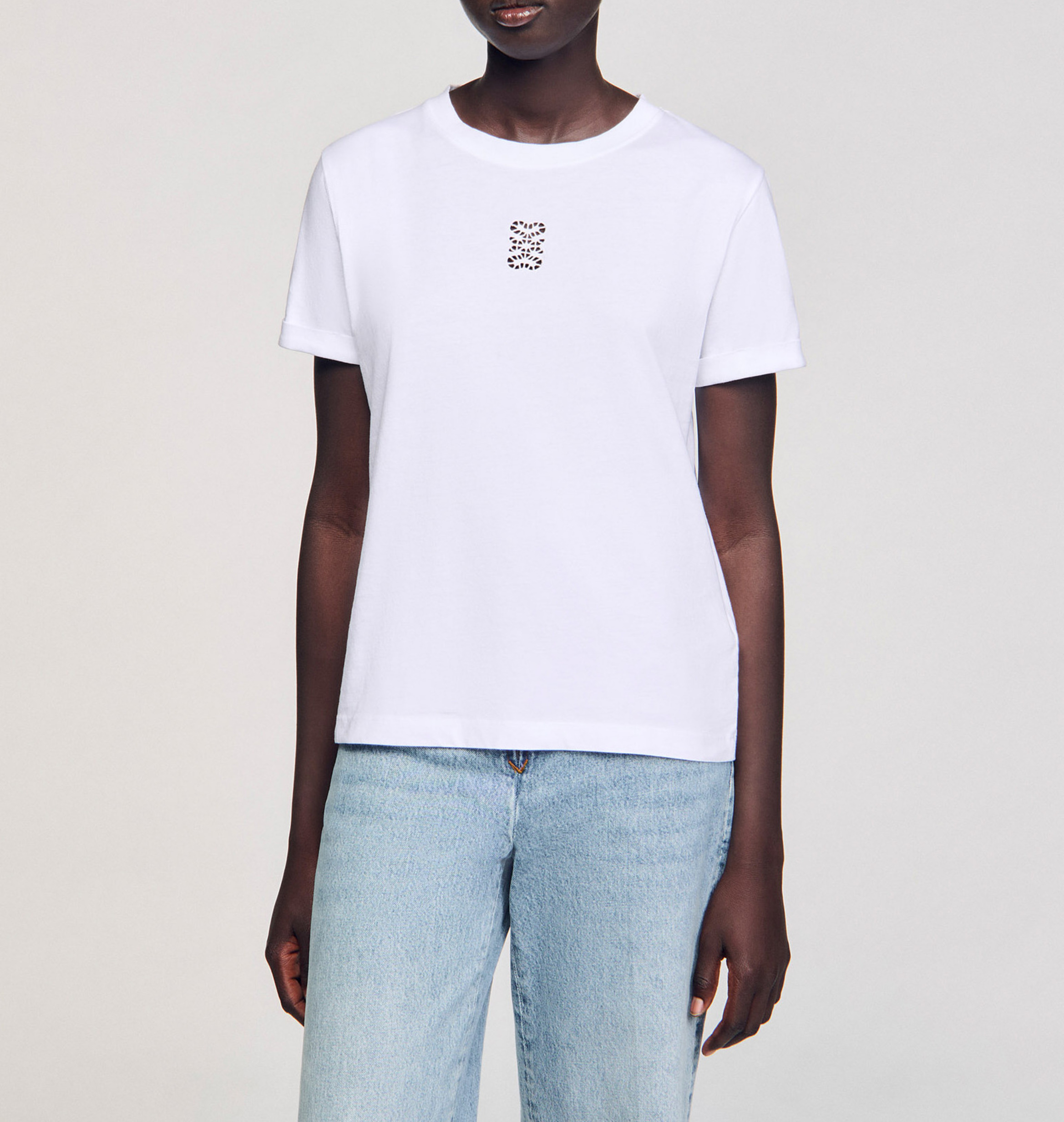 Tee-shirt droit col rond en coton SANDRO Blanc