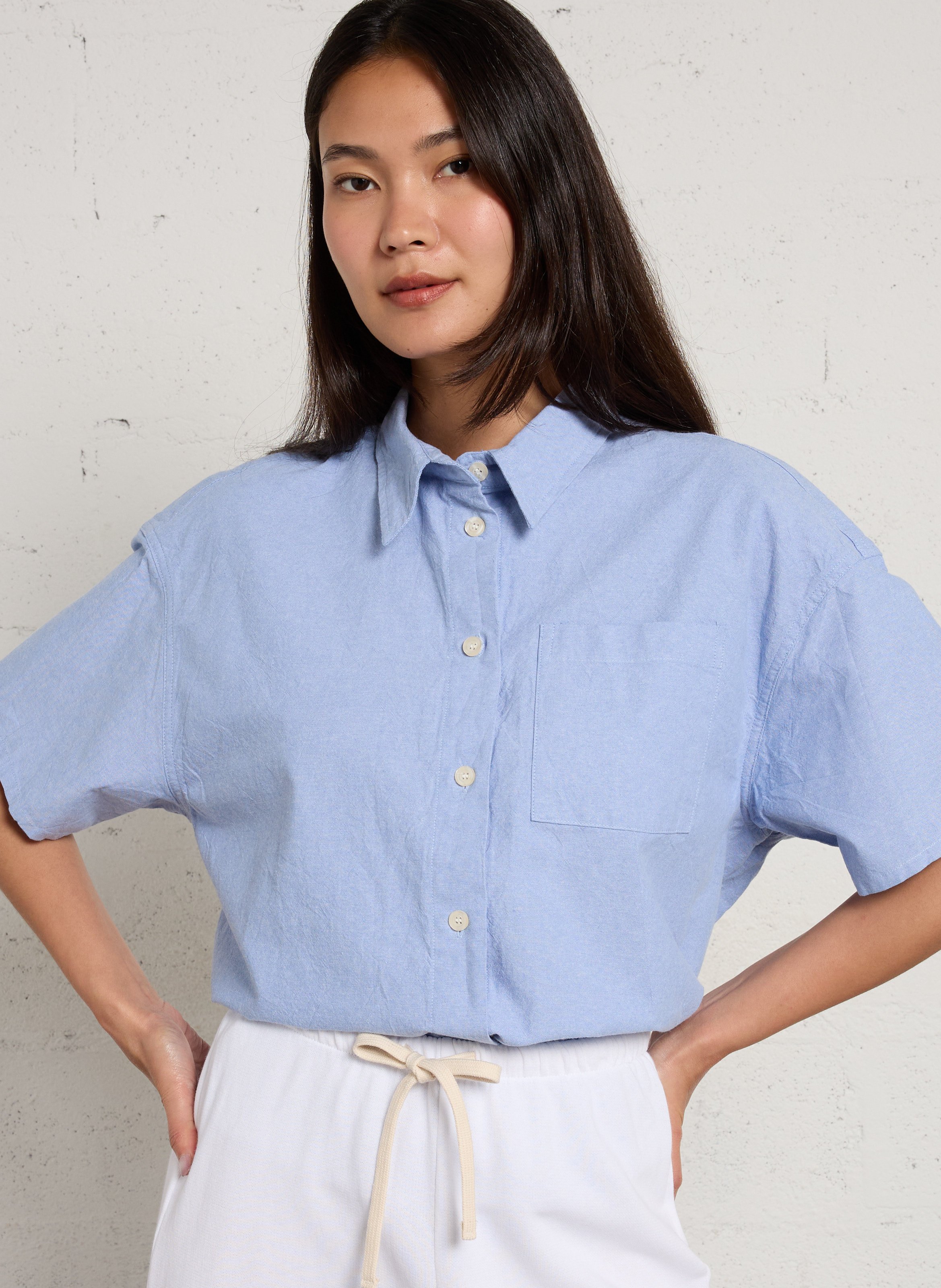 Loose solid color button-up shirt AMERICAN VINTAGE Blue