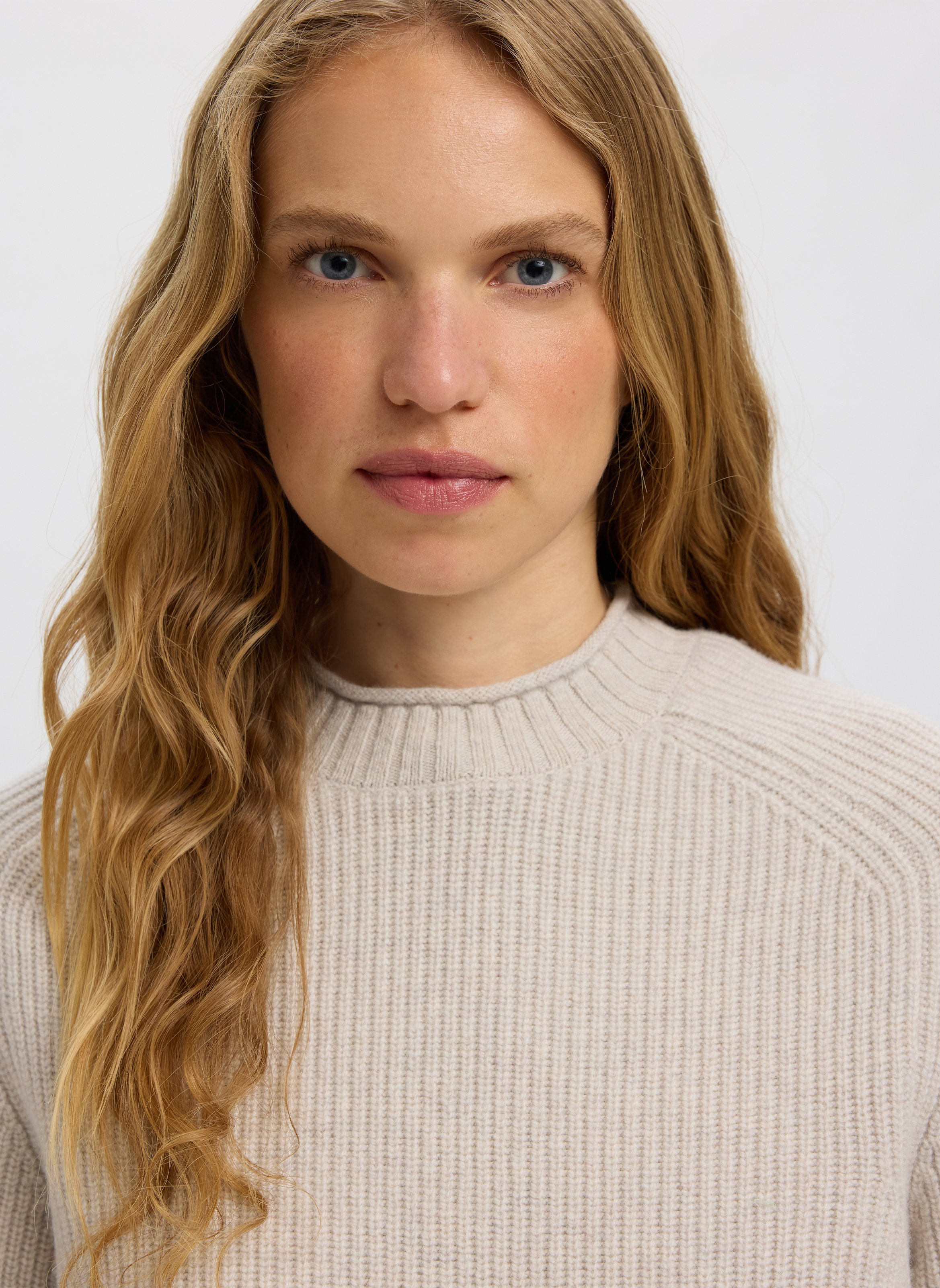 Pull droit col rond en laine SELECTED Beige