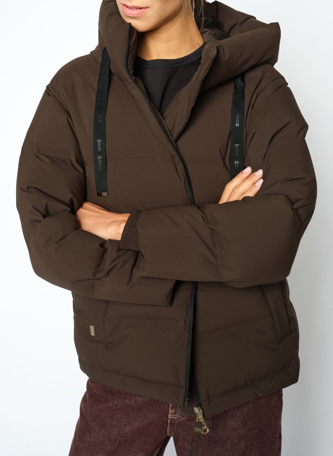 Zipped padded jacket with hood MOS MOSH Brown