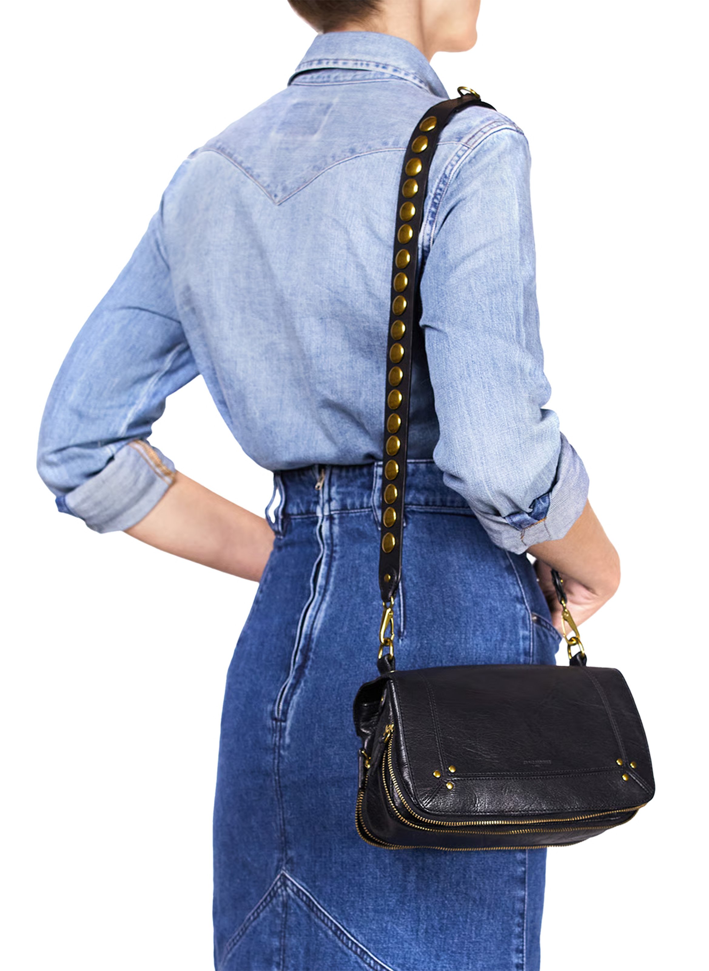 Detachable studded leather shoulder strap JEROME DREYFUSS Black