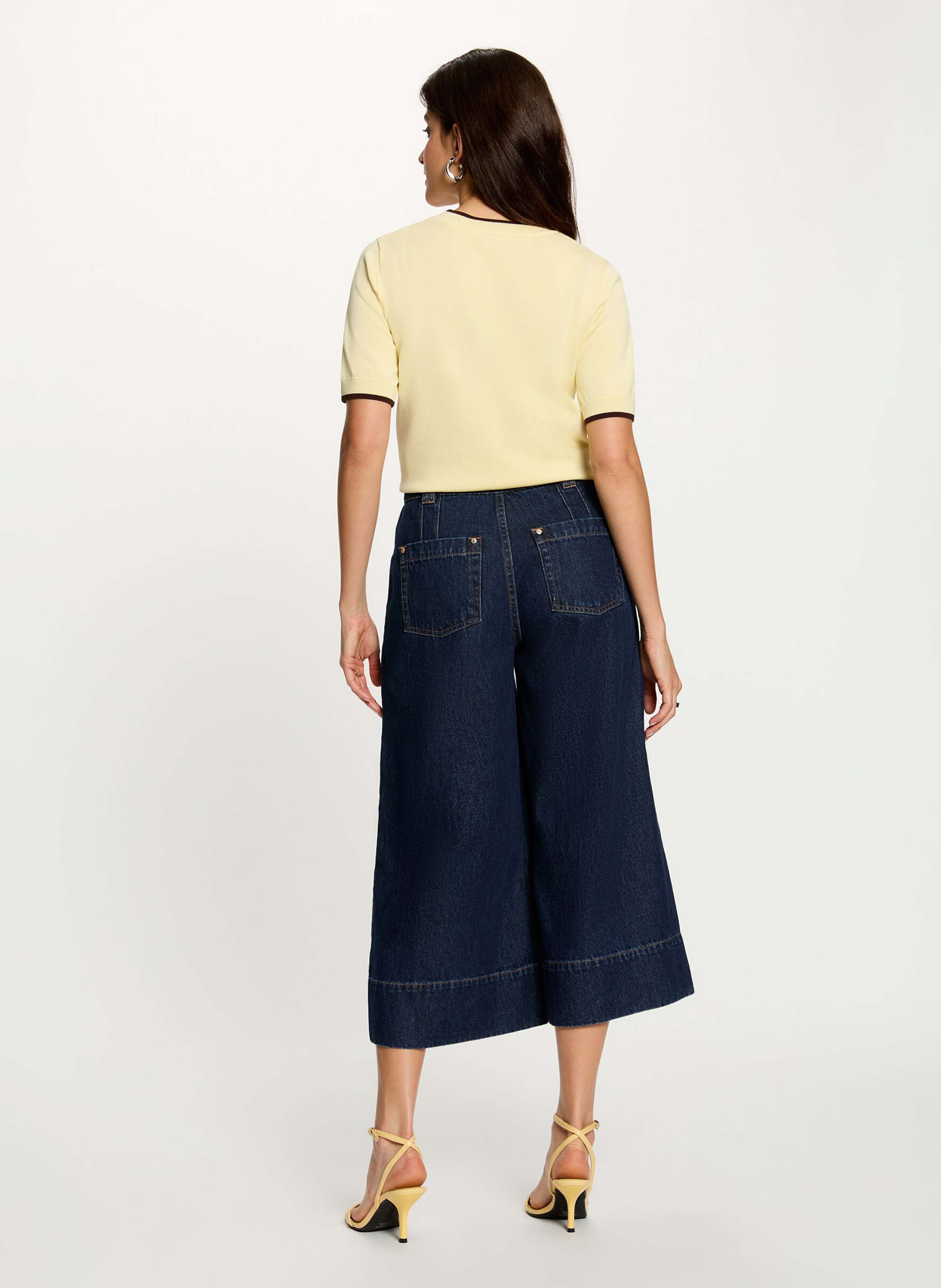 Organic cotton blend cropped pants MORGAN Blue