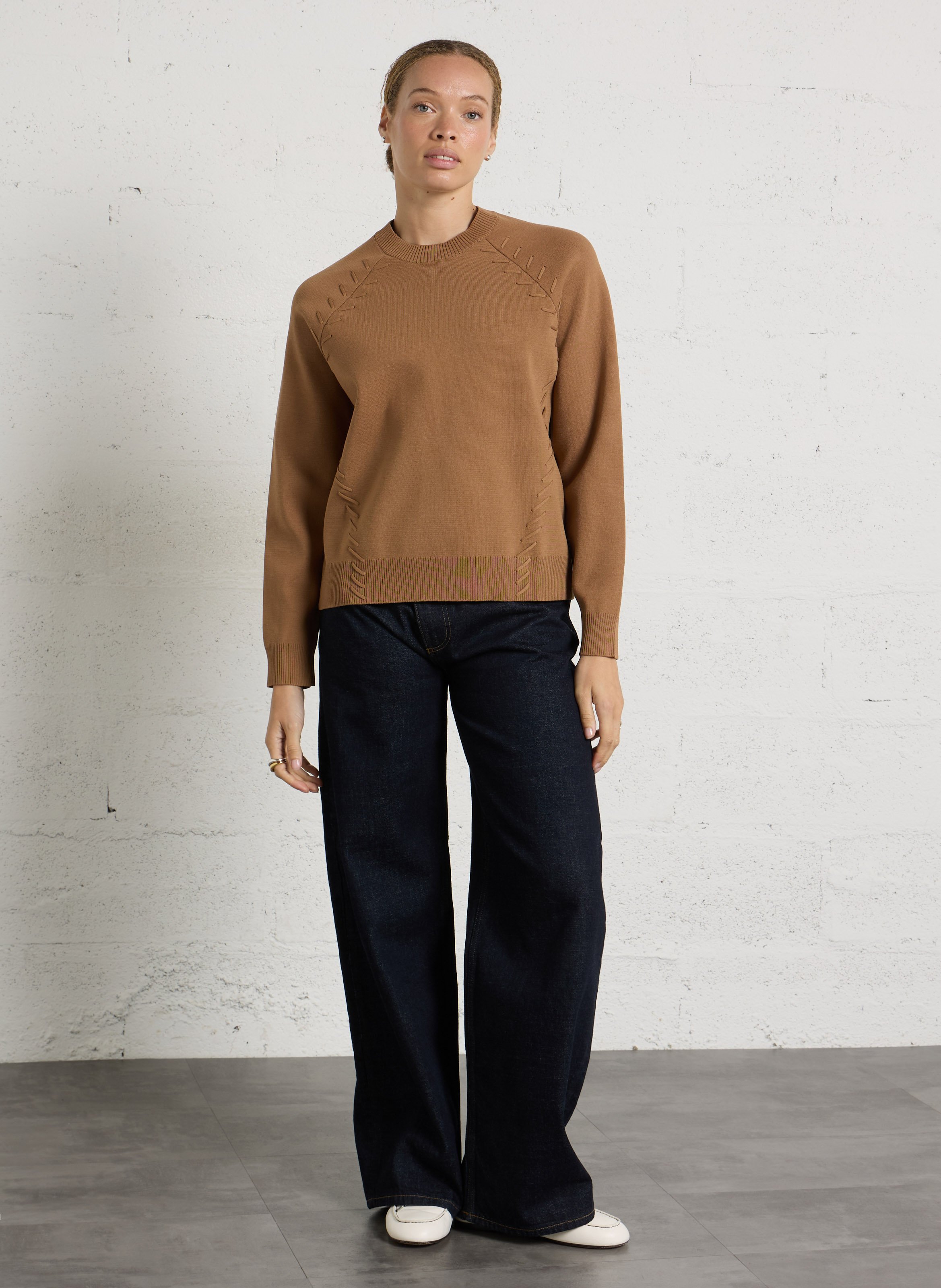 Strick-Mix-Pullover mit Stehkragen LIU JO Braun