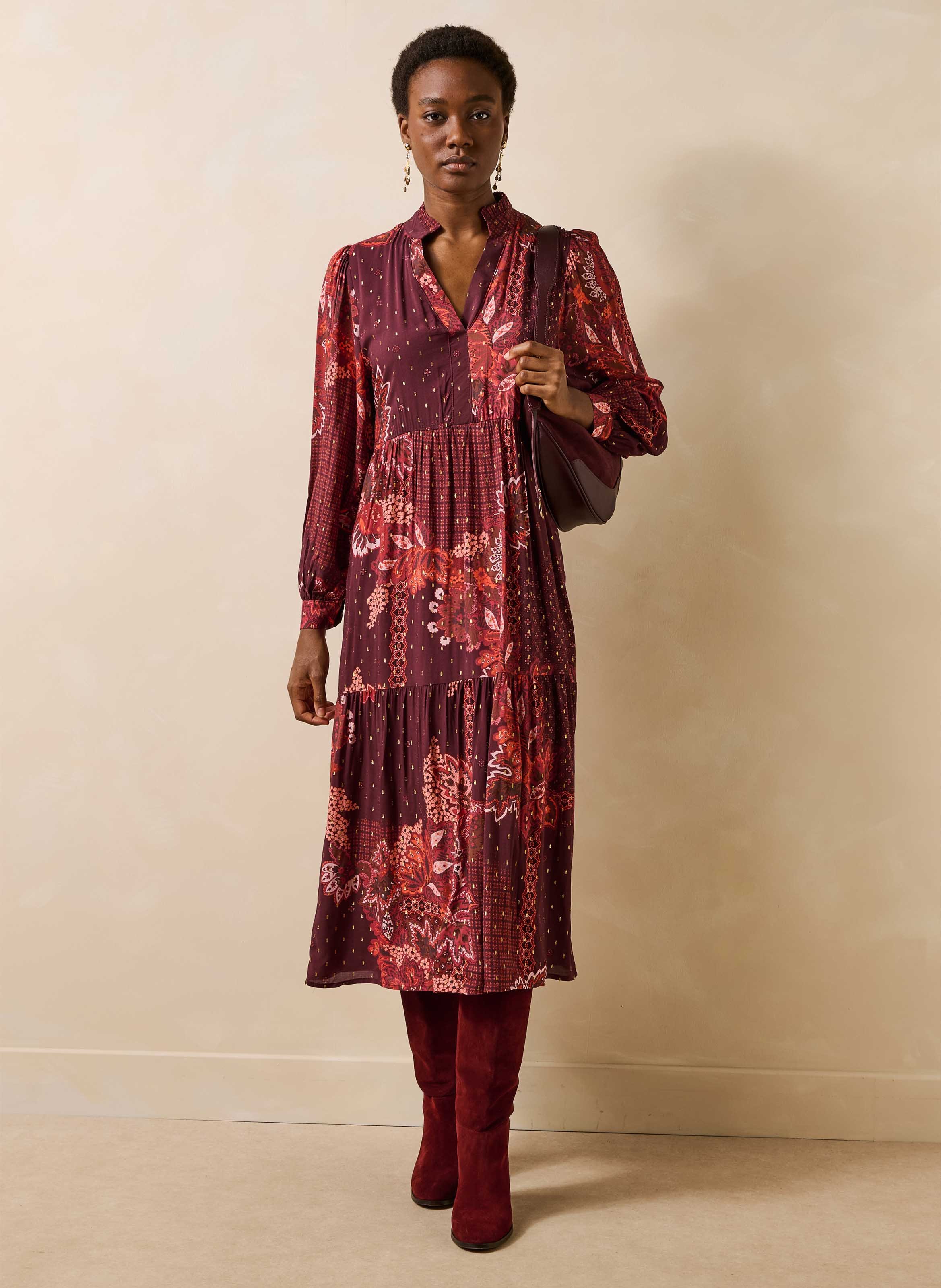 Robe ample col tunisien à imprimé LA FEE MARABOUTEE Rouge