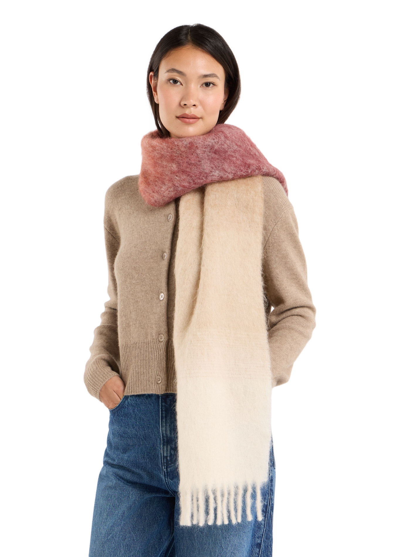 Tie-dye scarf with fringes in blended wool SAISON 1865 Beige