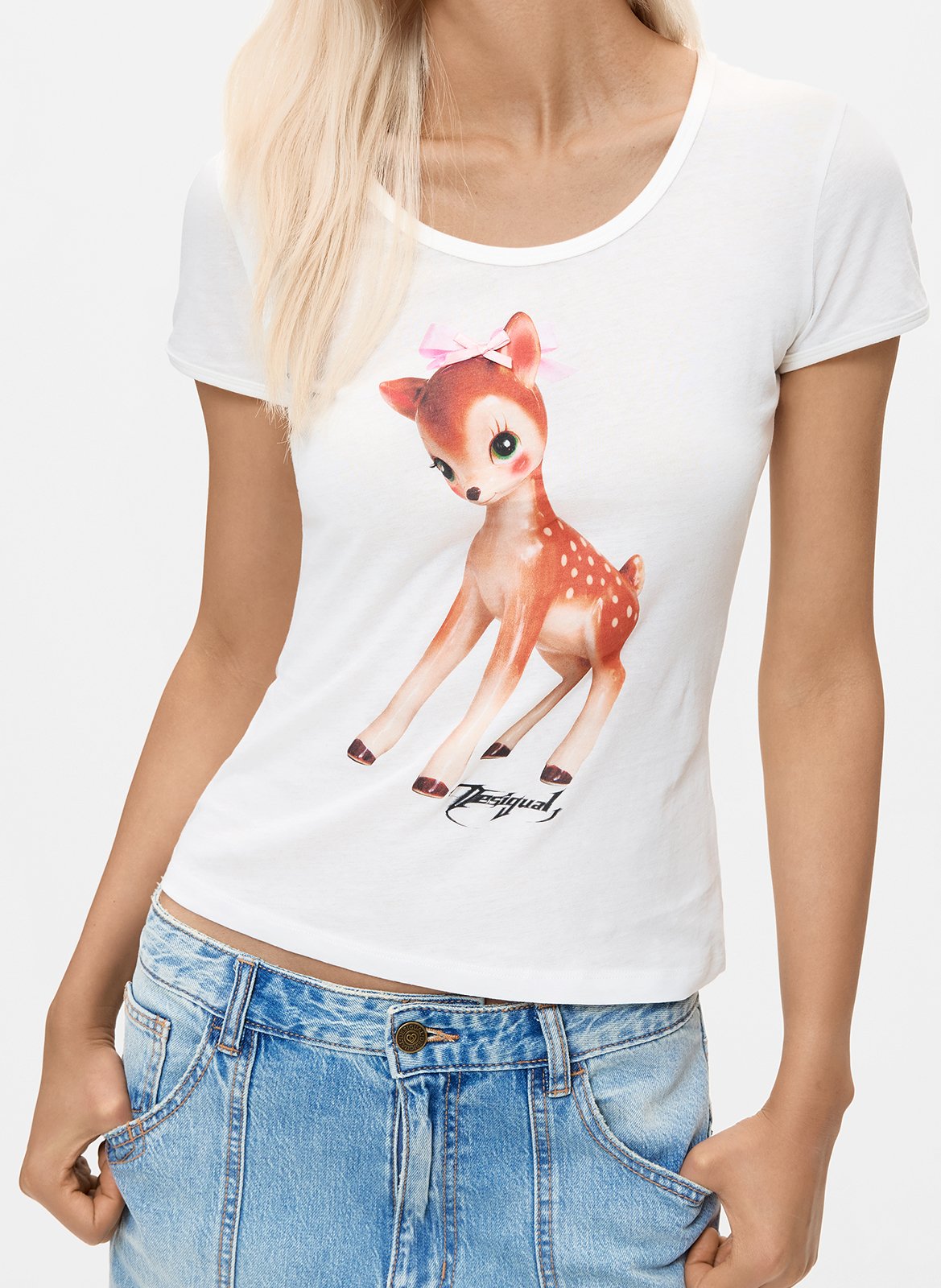 Katoenen T-shirt met ronde hals DESIGUAL Wit