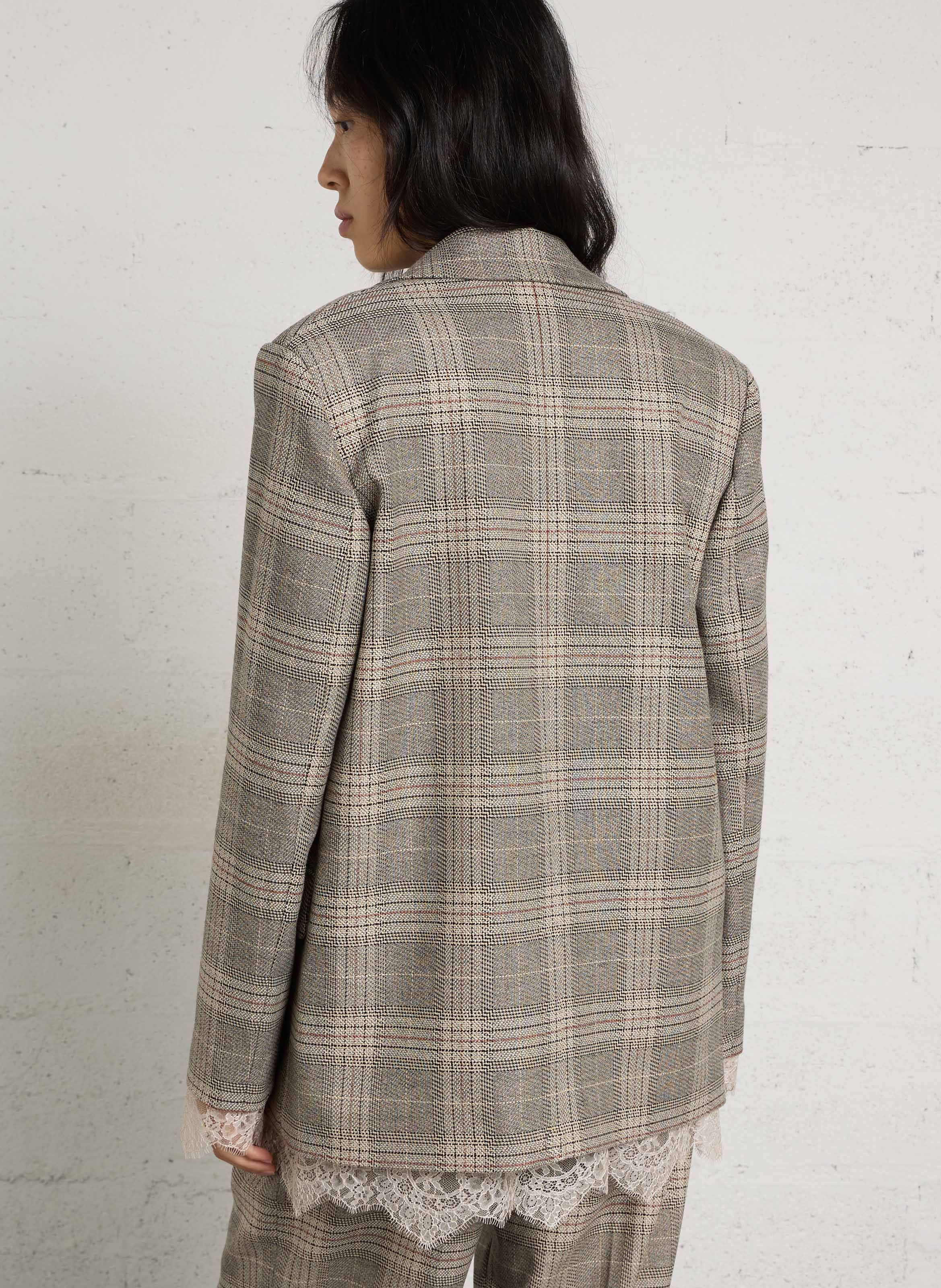 Straight checked blazer with lace LIU JO Grey