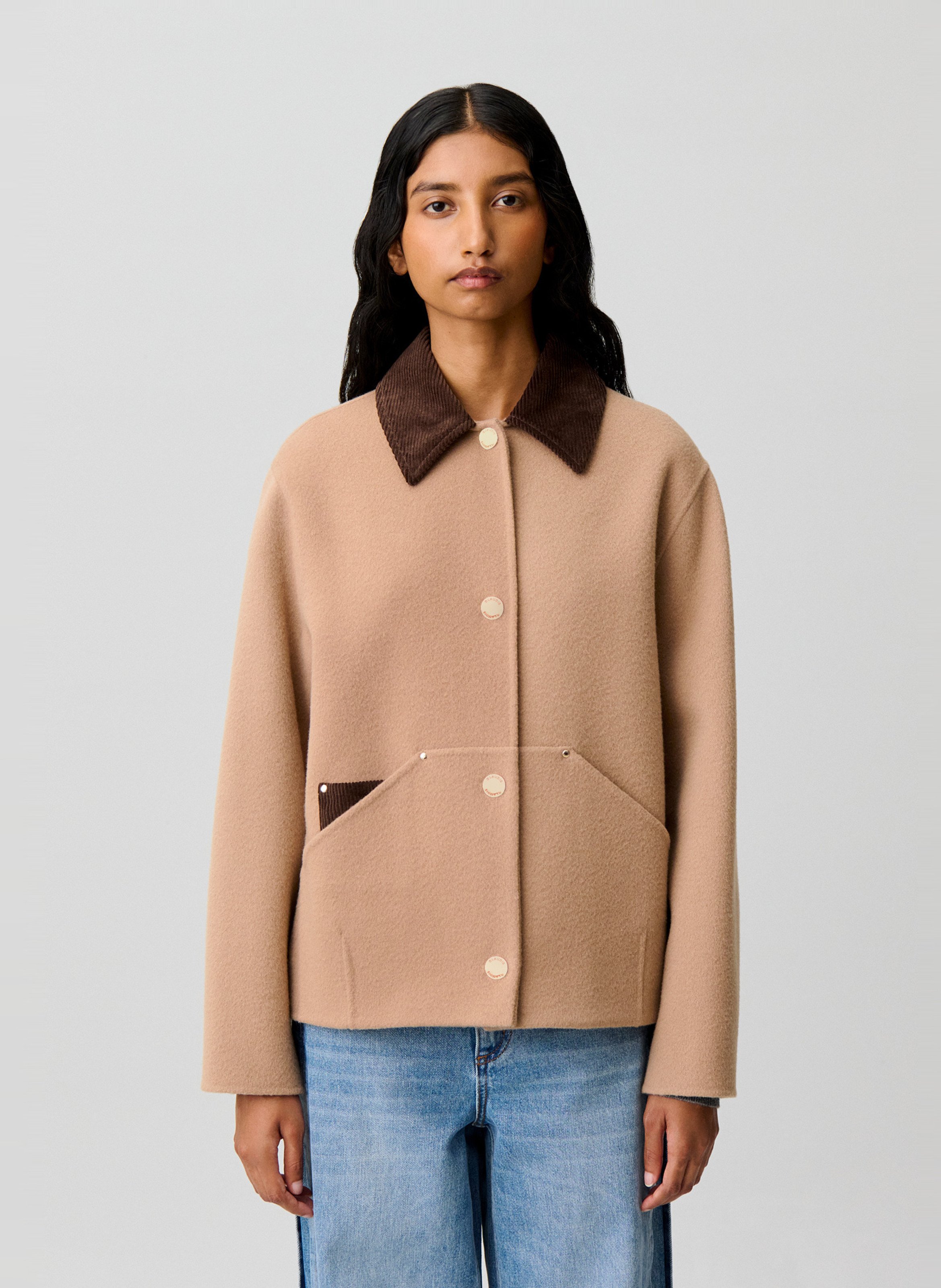 Rechte jas met klassieke kraag van gemengde wol CLAUDIE PIERLOT Beige