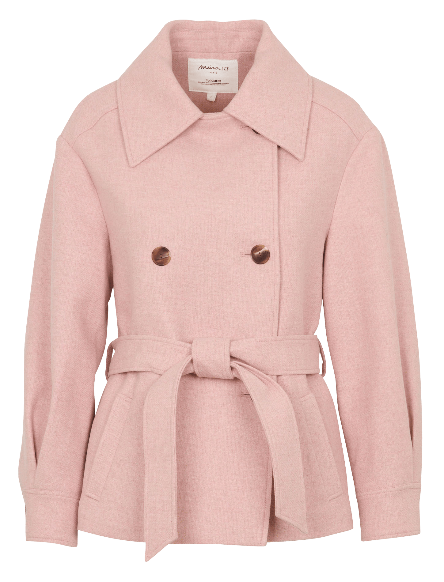 Manteau droit col classique avec ceinture en laine mélangée MAISON 123 Rose