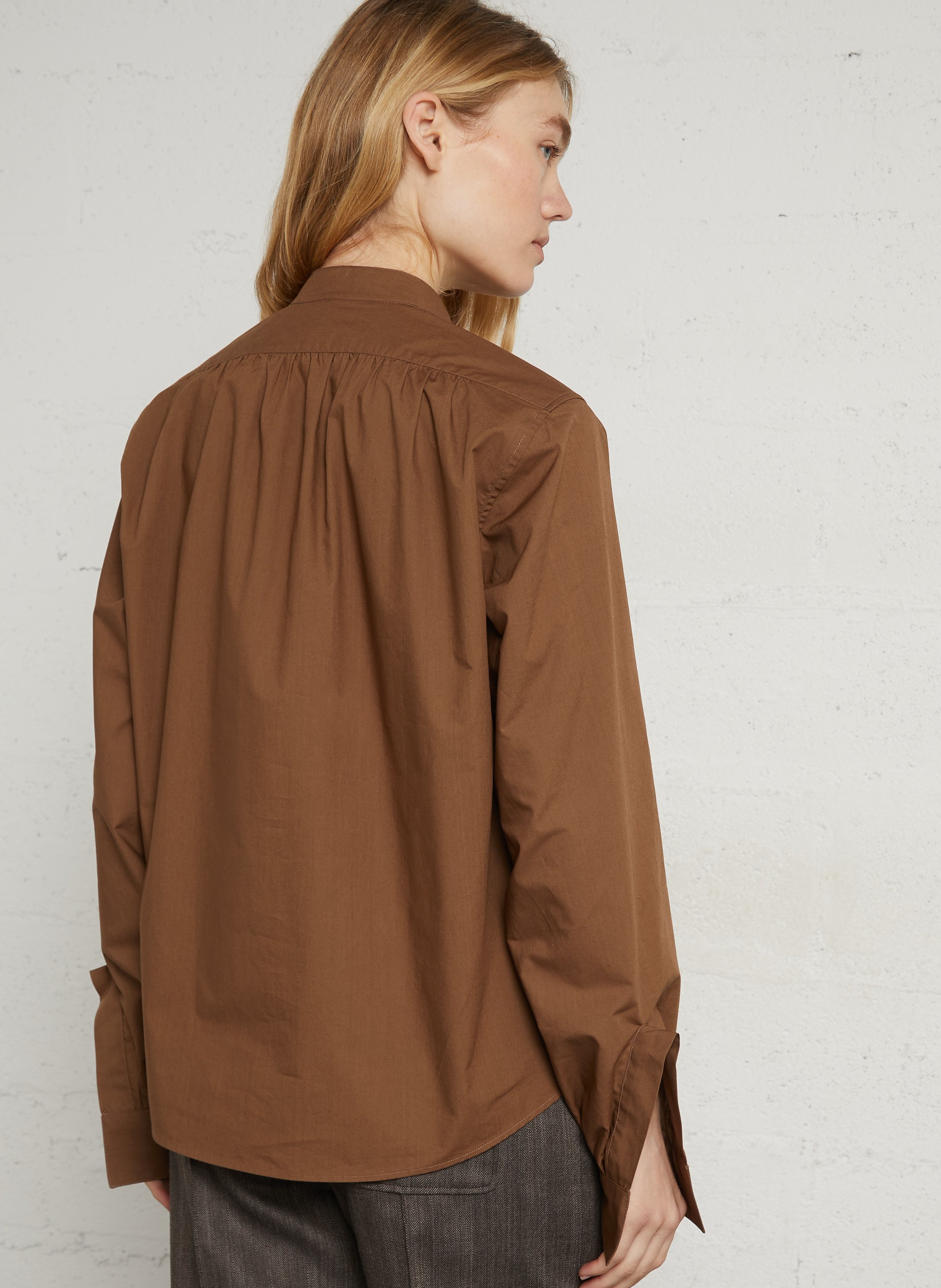 Plain Tunisian-collar blouse LAURENCE BRAS Brown