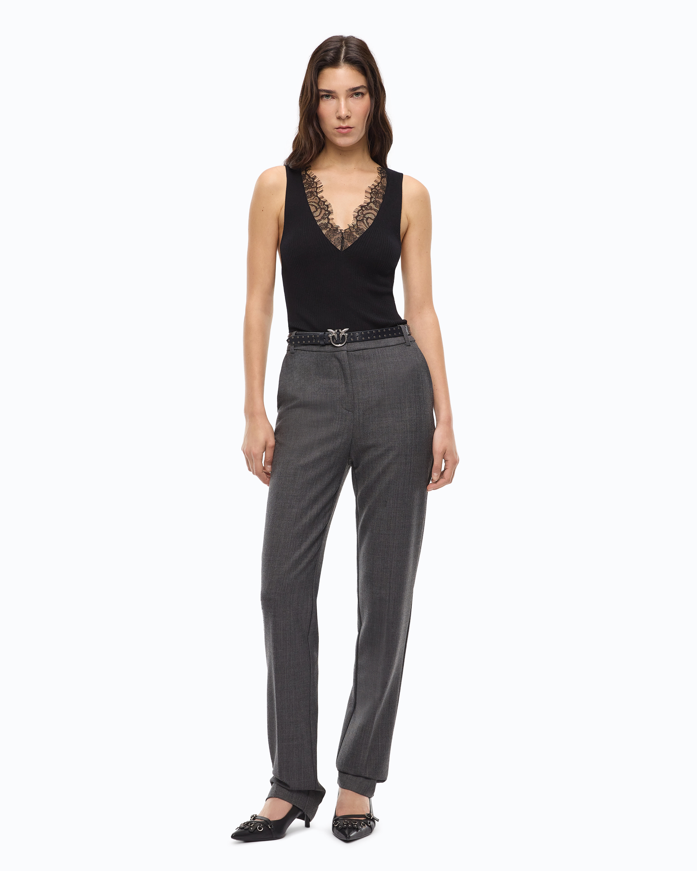 Silk and cashmere camisole with lace neckline PINKO Black