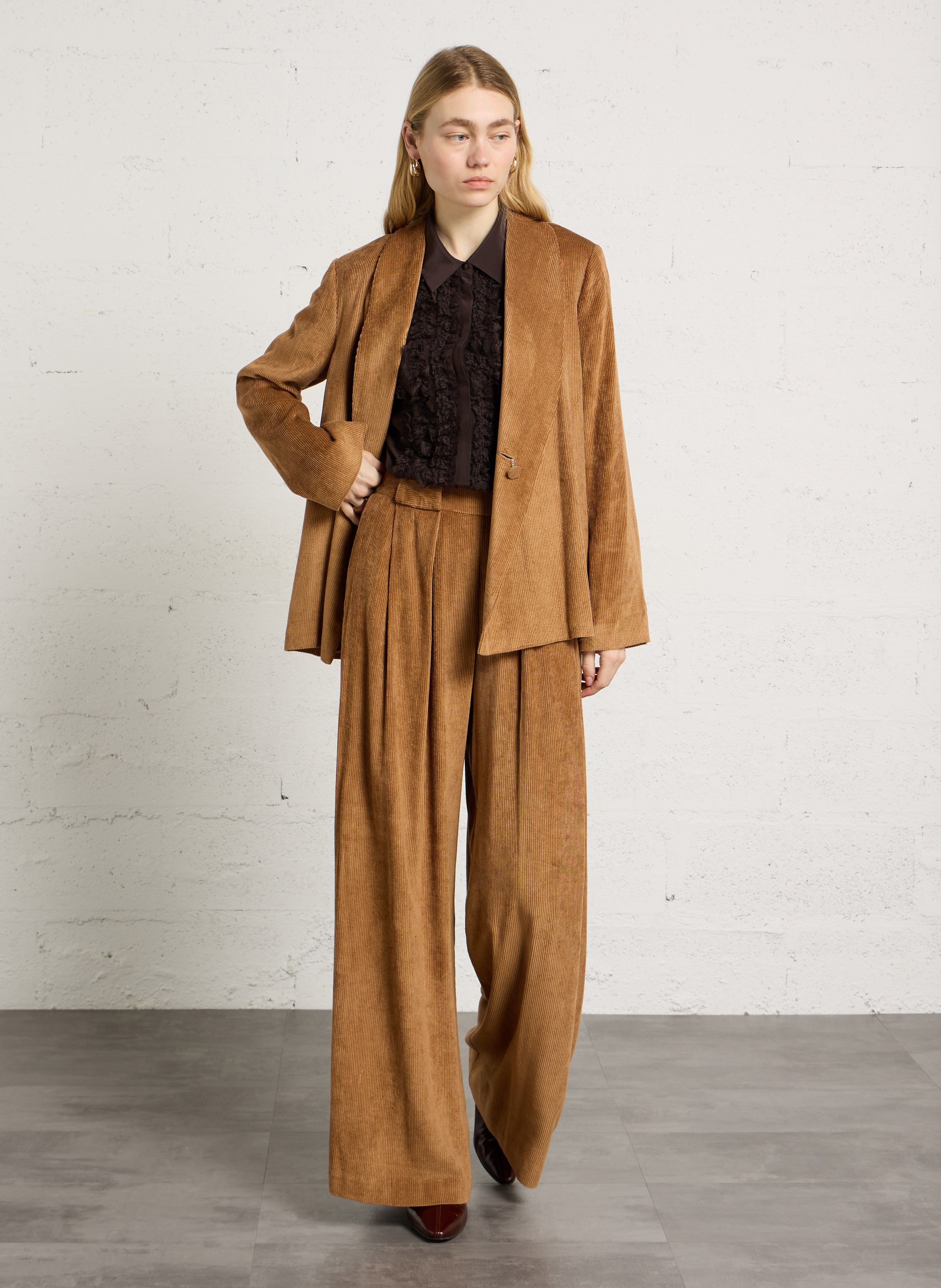 Loose-Fitting Silk Lace Shirt MOMONI Brown