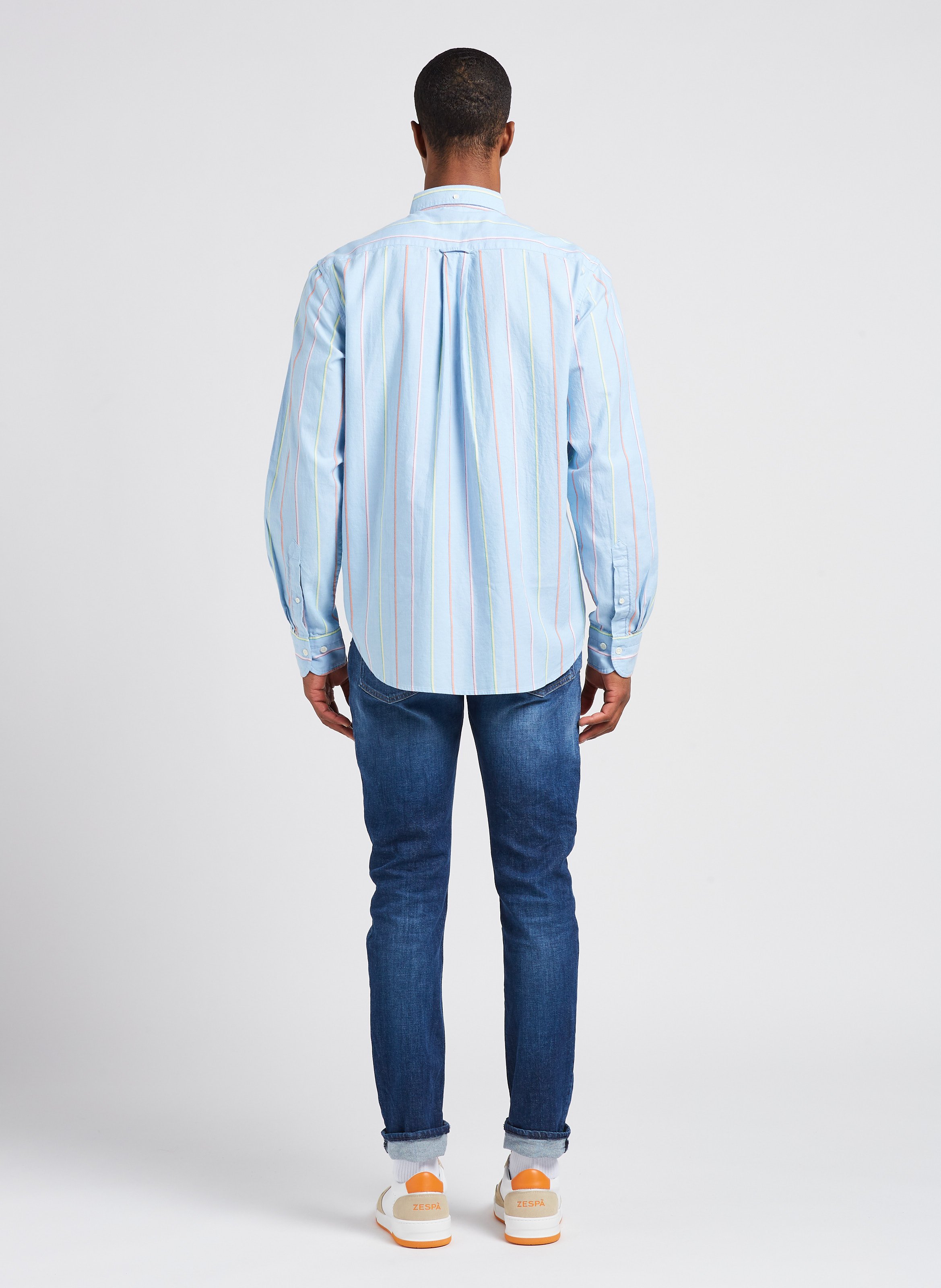 Regular-fit, gestreept katoenen overhemd met Amerikaanse kraag GANT Blauw