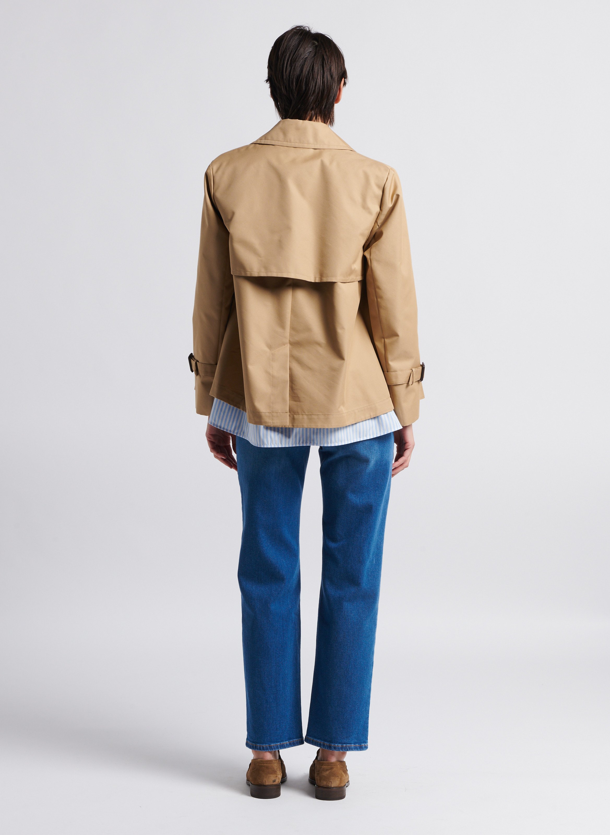 Kurzer Trenchcoat Aus Baumwoll-mix Mit Klassischem Kragen Beige  