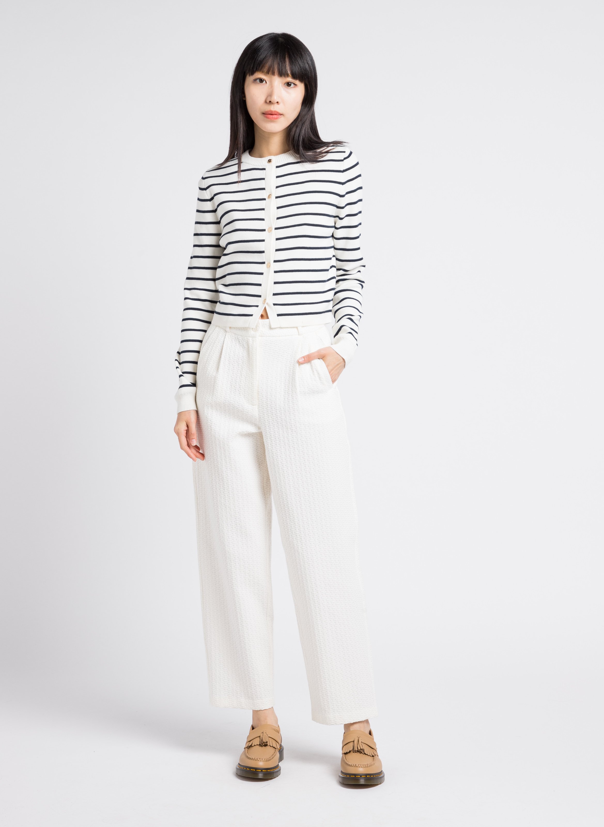 Gilet col rond rayé en coton mélangé  MAISON LABICHE Blanc