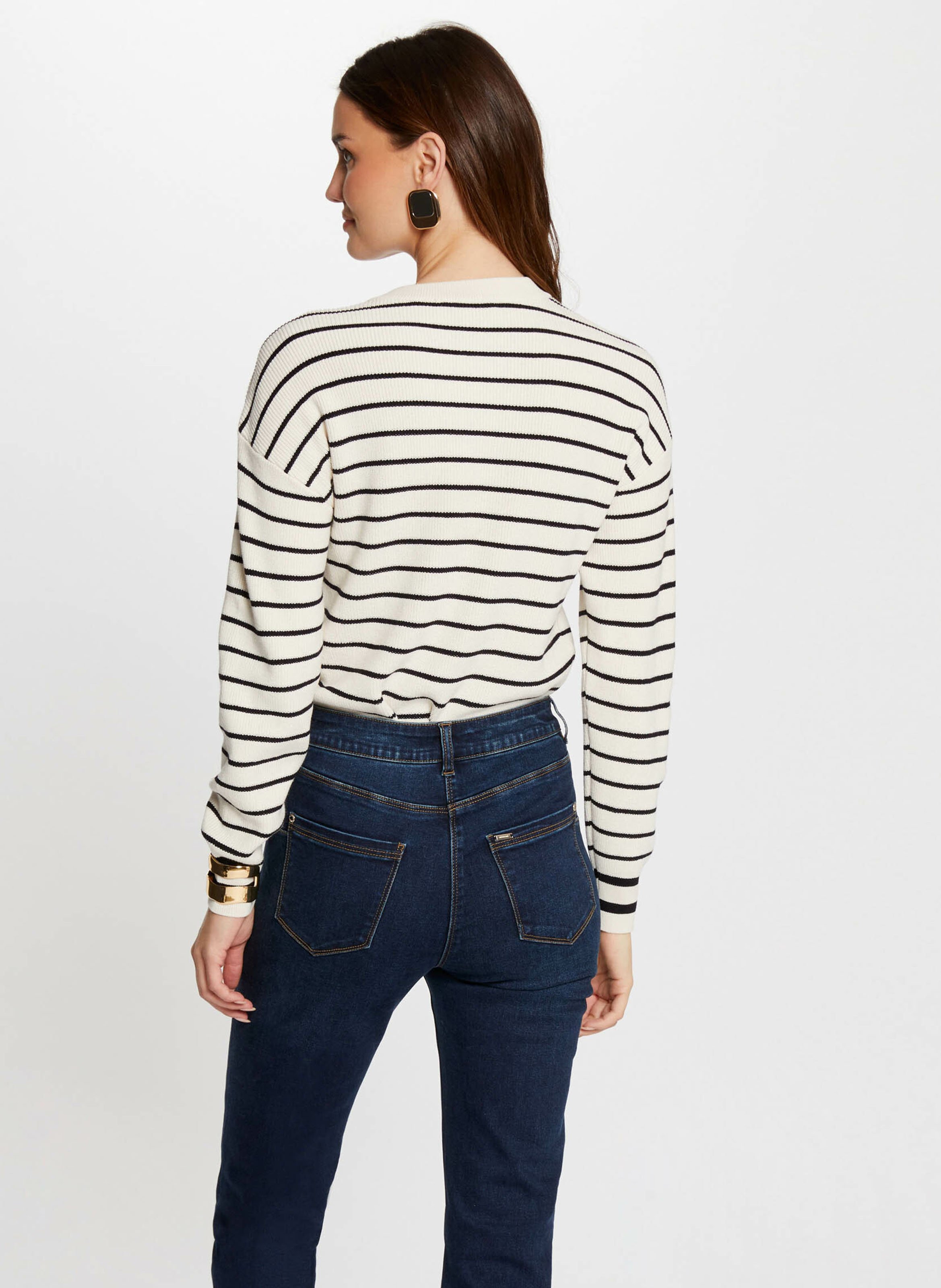 Rechte trui met lange mouwen en strepen MORGAN Beige