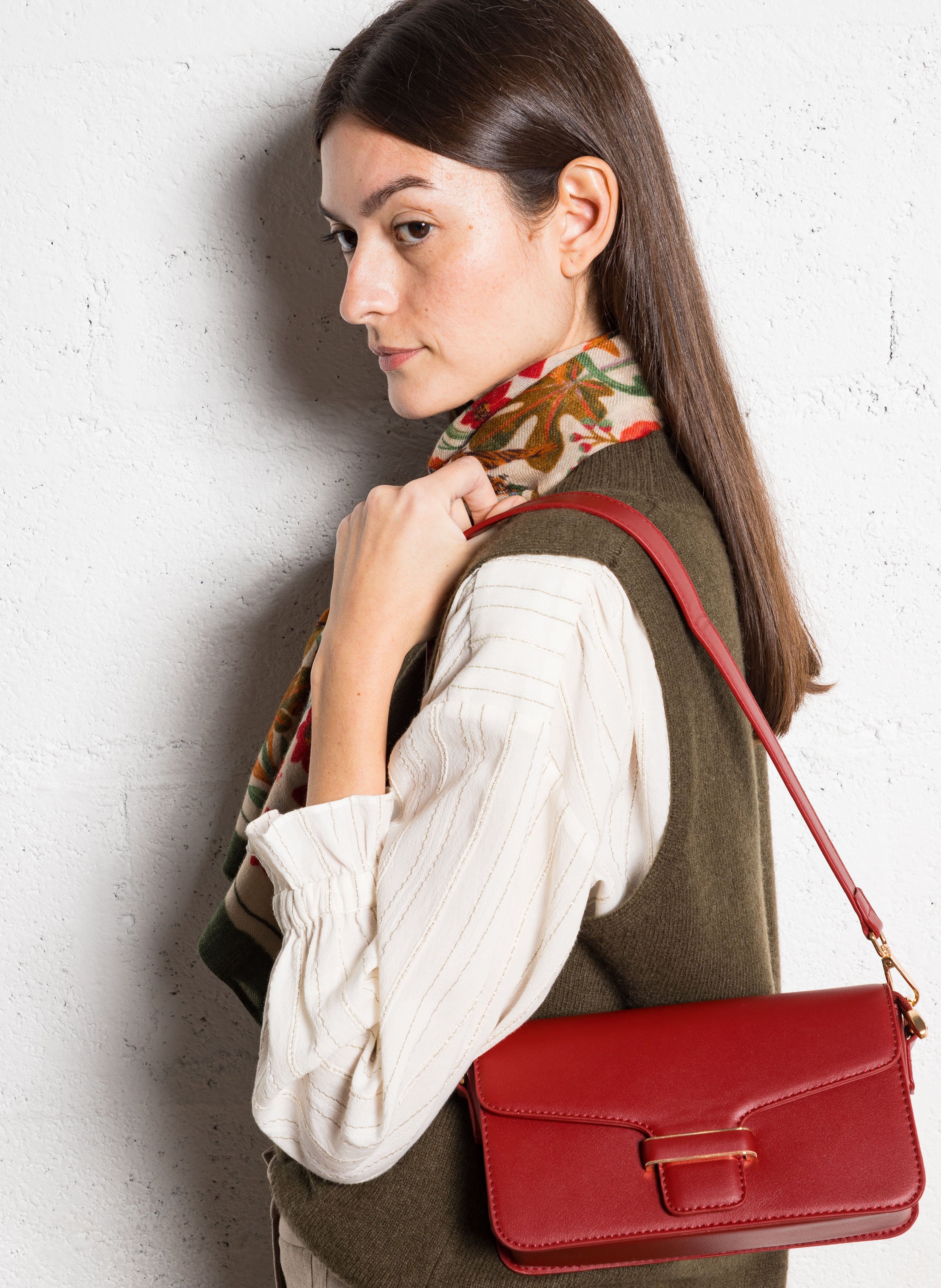 Sac bandoulière effet cuir AU PRINTEMPS PARIS Rouge